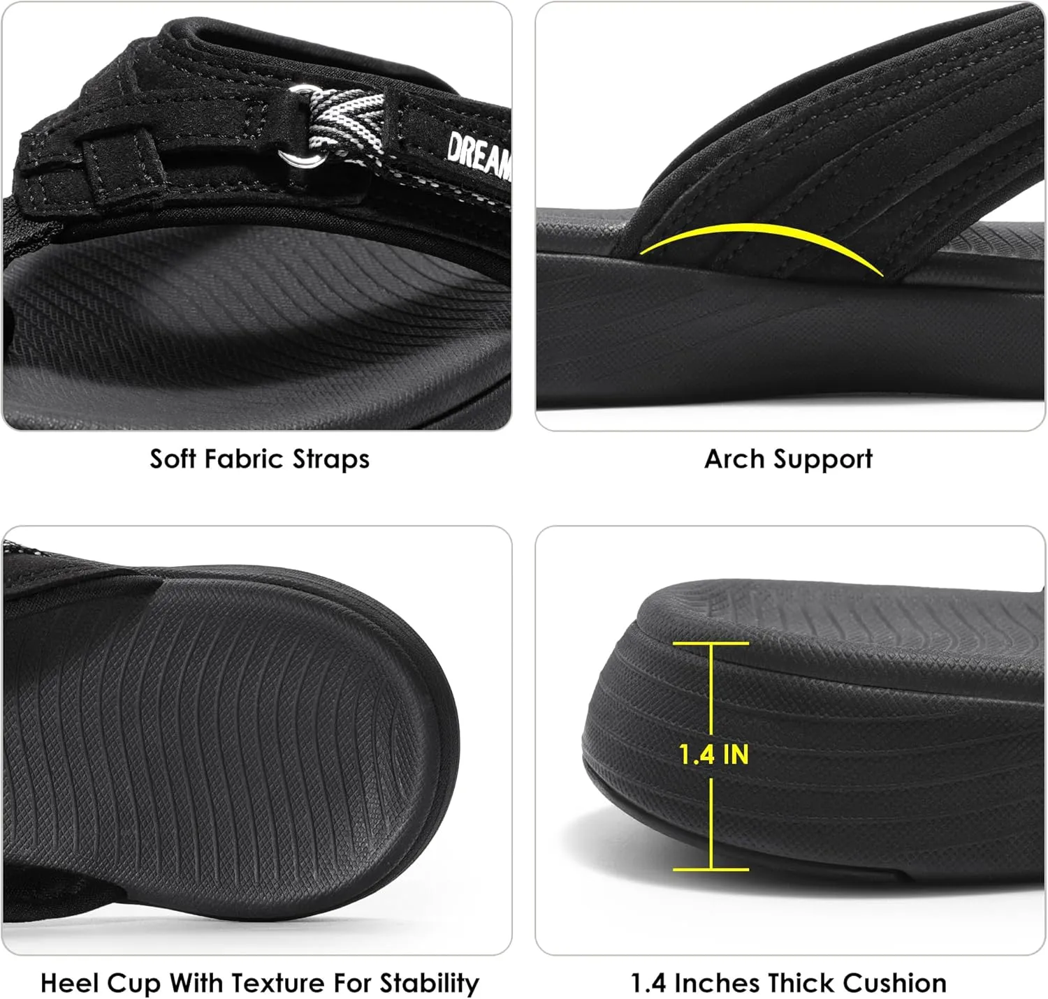DREAM PAIRS Women's Arch Support Flip Flops Comfortable Thong Sandals