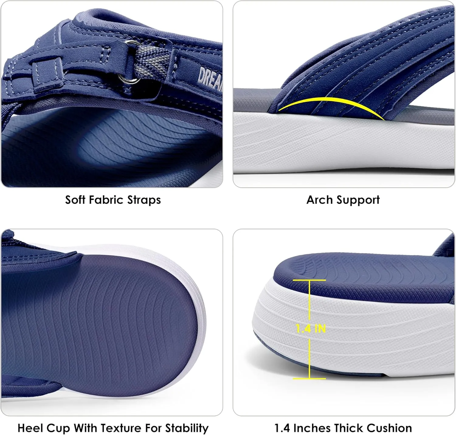 DREAM PAIRS Women's Arch Support Flip Flops Comfortable Thong Sandals