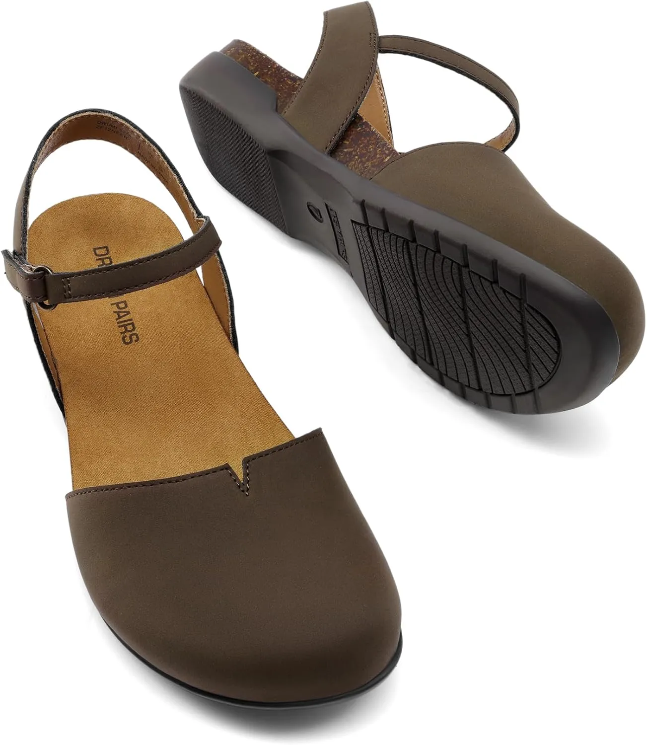 DREAM PAIRS Women's Closed Toe Sandals Arch Support Comfort Cork Footbed Flat Sandals Summer Shoes