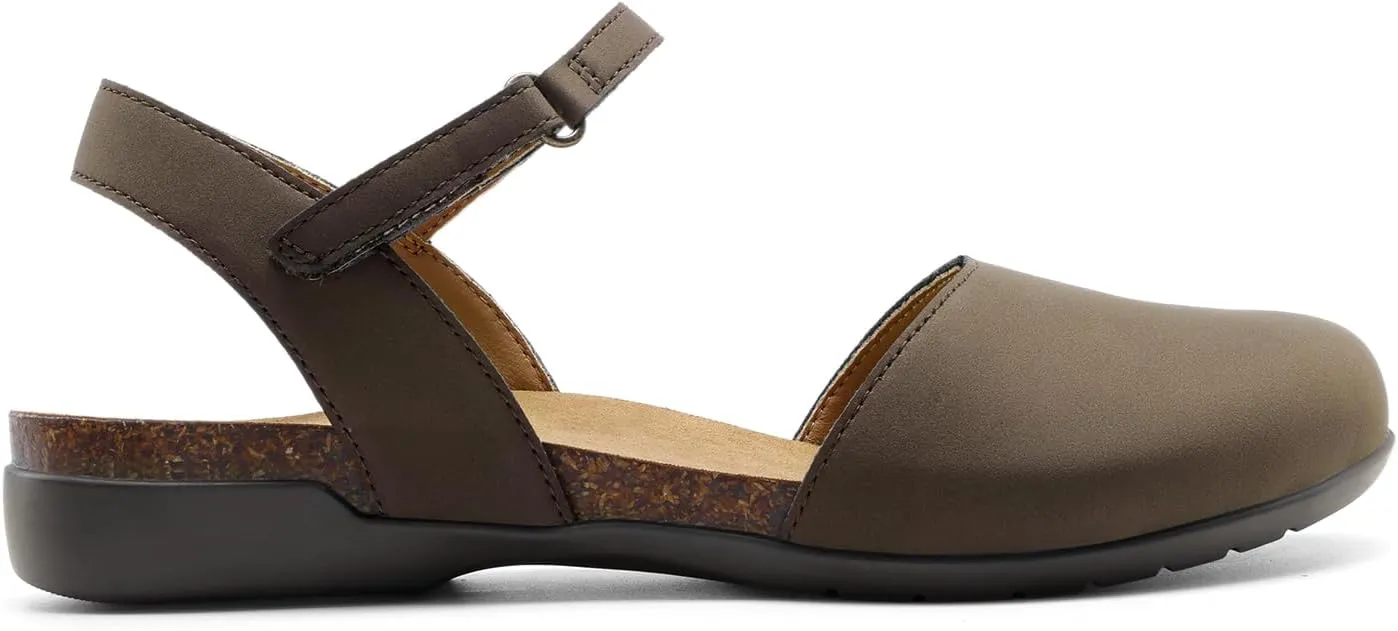 DREAM PAIRS Women's Closed Toe Sandals Arch Support Comfort Cork Footbed Flat Sandals Summer Shoes