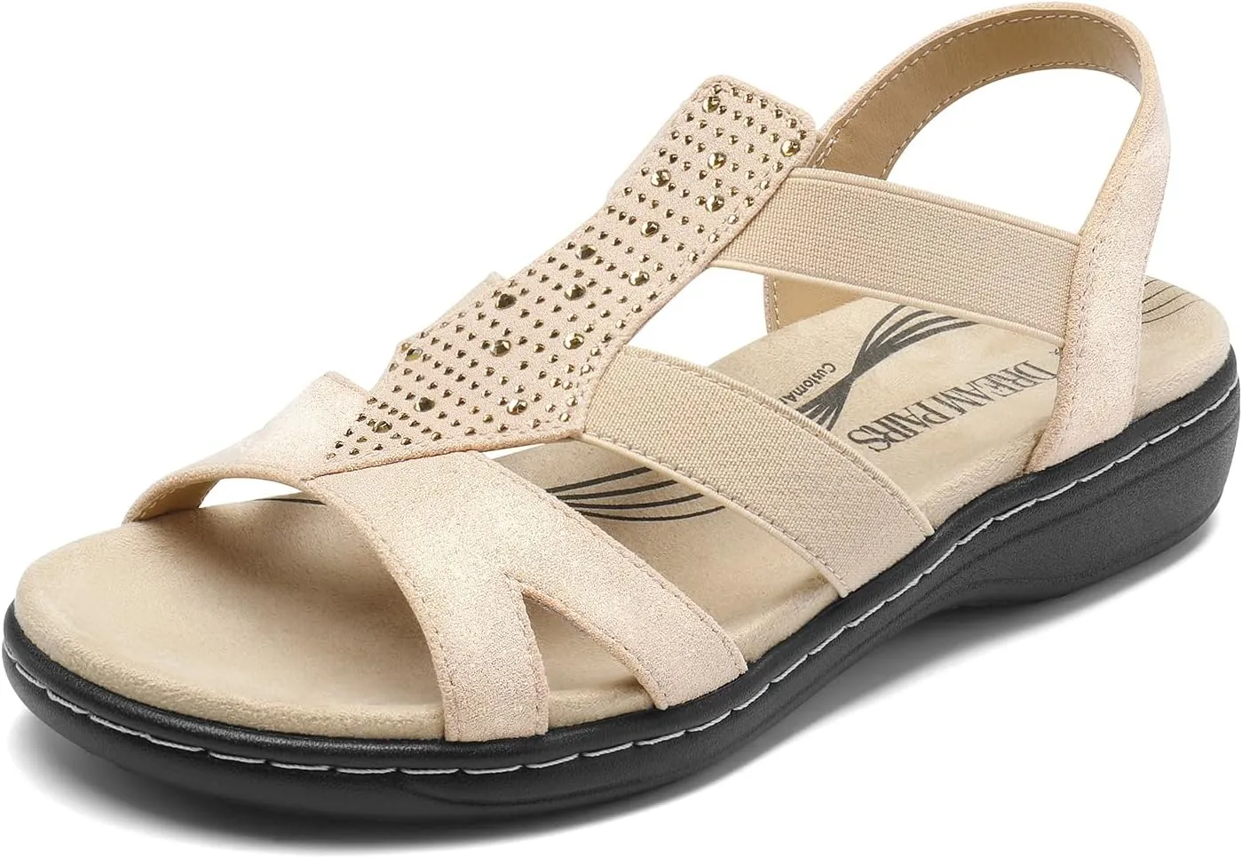 DREAM PAIRS Women's Comfortable Arch Support Dressy Flat Sandals Elastic Open Toe Walking Shoes for Summer