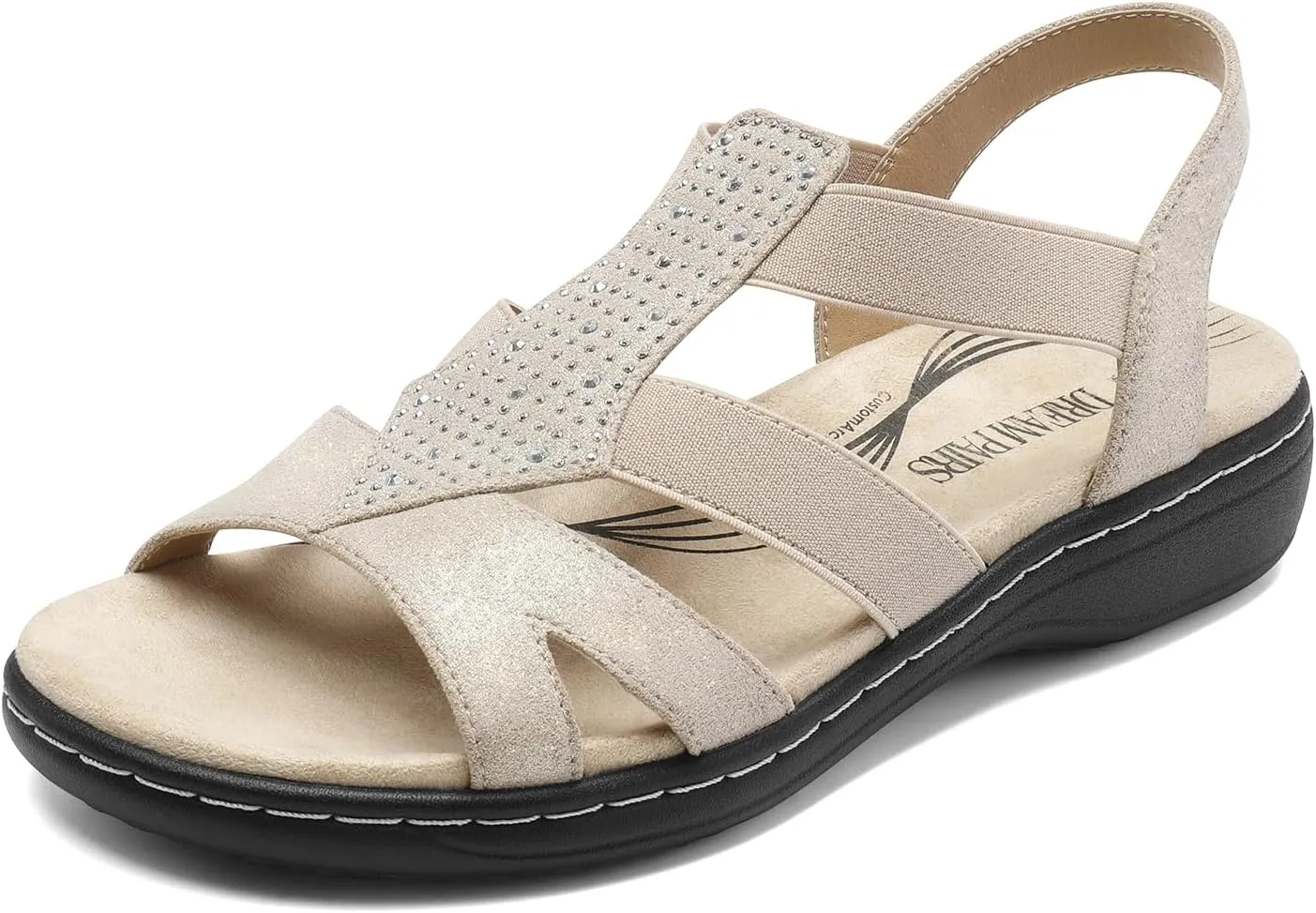 DREAM PAIRS Women's Comfortable Arch Support Dressy Flat Sandals Elastic Open Toe Walking Shoes for Summer