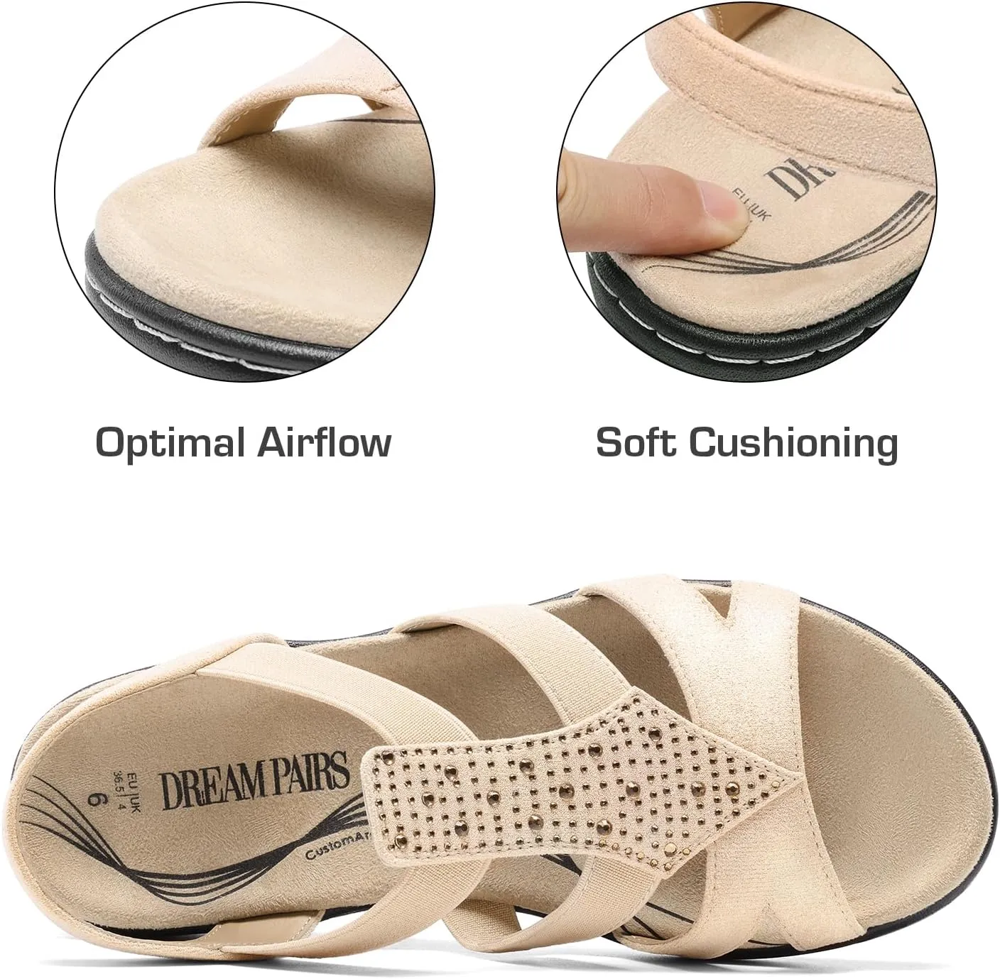 DREAM PAIRS Women's Comfortable Arch Support Dressy Flat Sandals Elastic Open Toe Walking Shoes for Summer