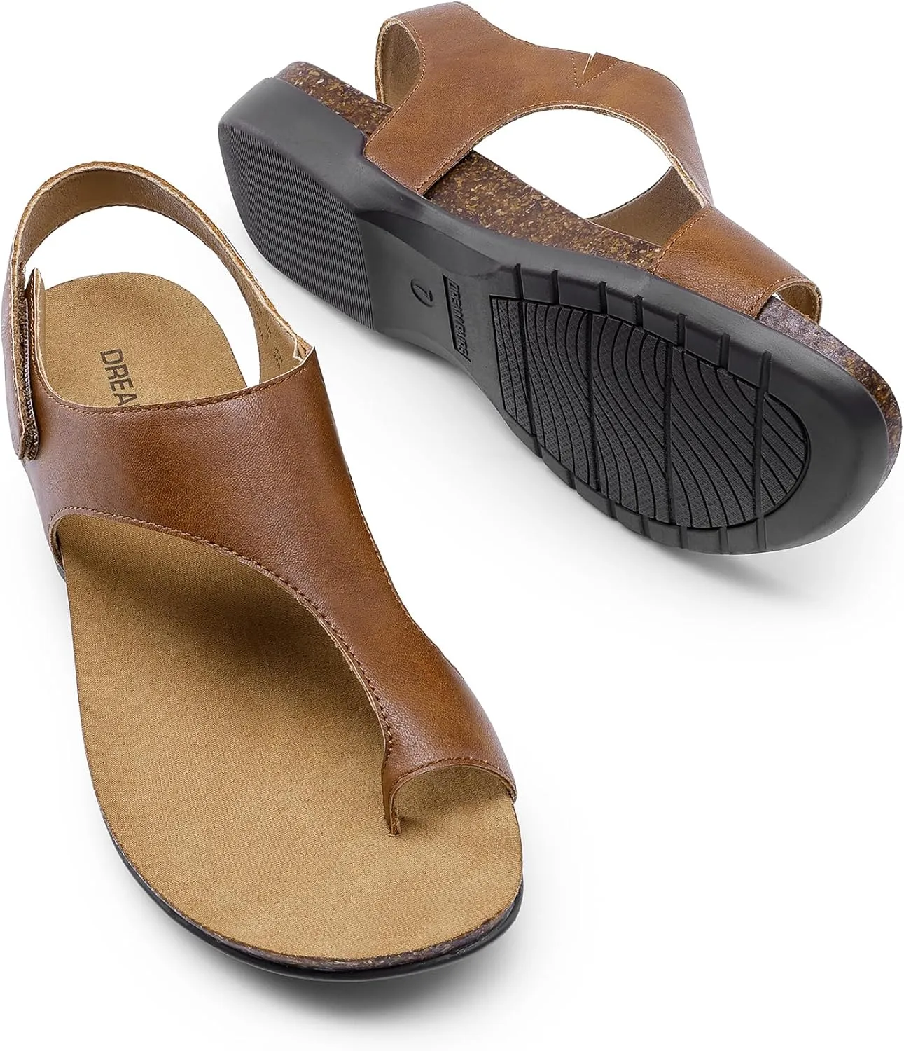 DREAM PAIRS Women's Comfortable Cork Footbed Arch Support Sandals Casual to Dressy Thong Walking Flat Sandals for Summer