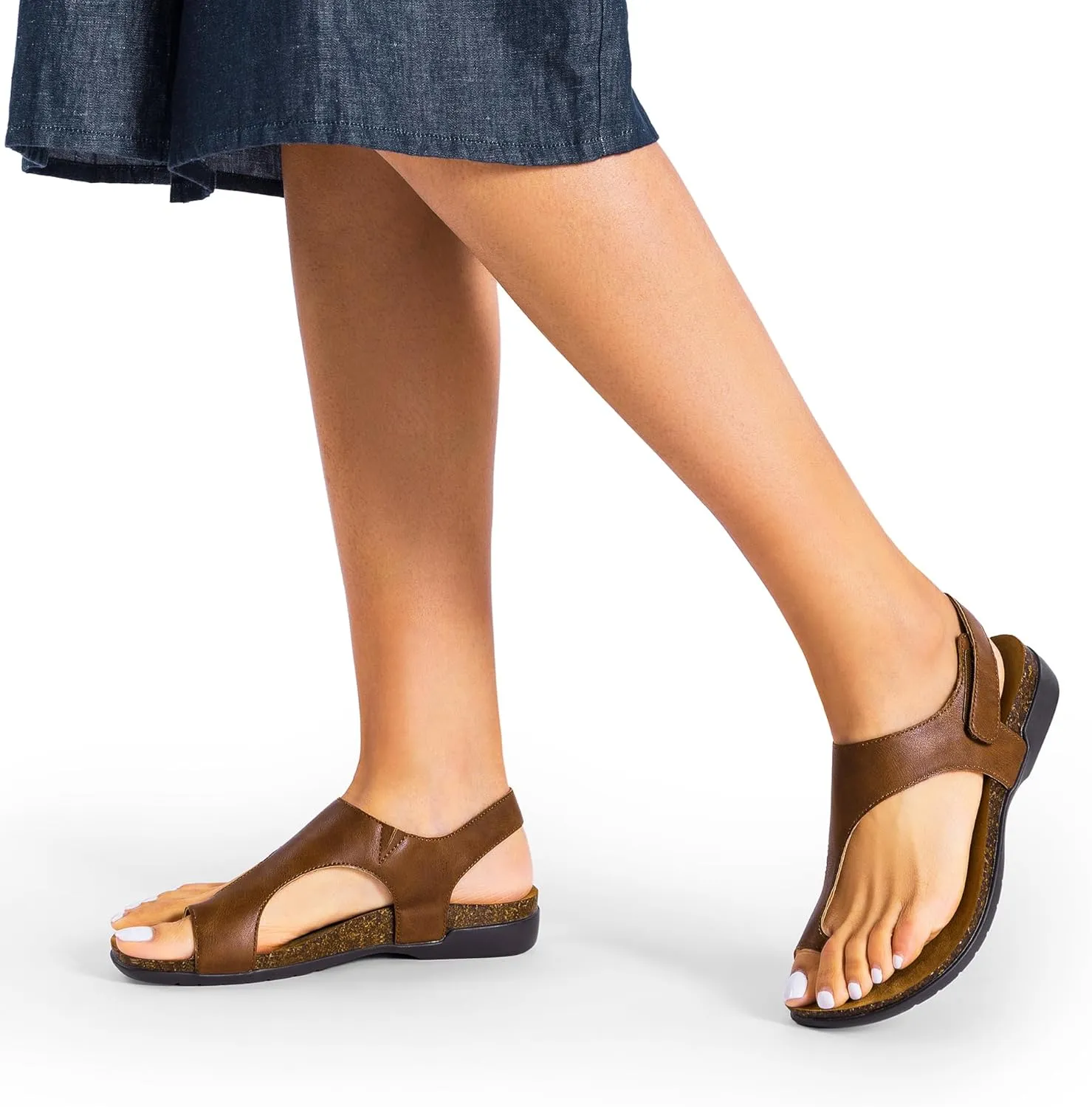 DREAM PAIRS Women's Comfortable Cork Footbed Arch Support Sandals Casual to Dressy Thong Walking Flat Sandals for Summer