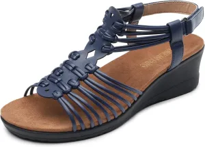 DREAM PAIRS Women's Comfortable Strappy Low Heel Open Toe Slip-On Wedge Sandals Arch Support for Summer Dressy Shoes