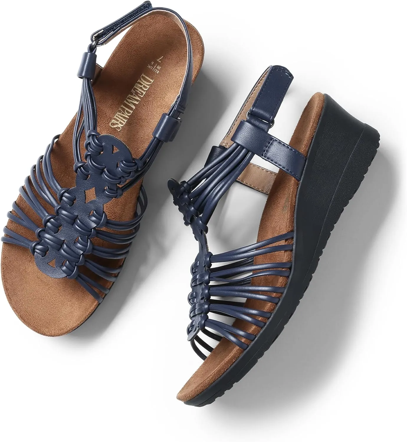 DREAM PAIRS Women's Comfortable Strappy Low Heel Open Toe Slip-On Wedge Sandals Arch Support for Summer Dressy Shoes