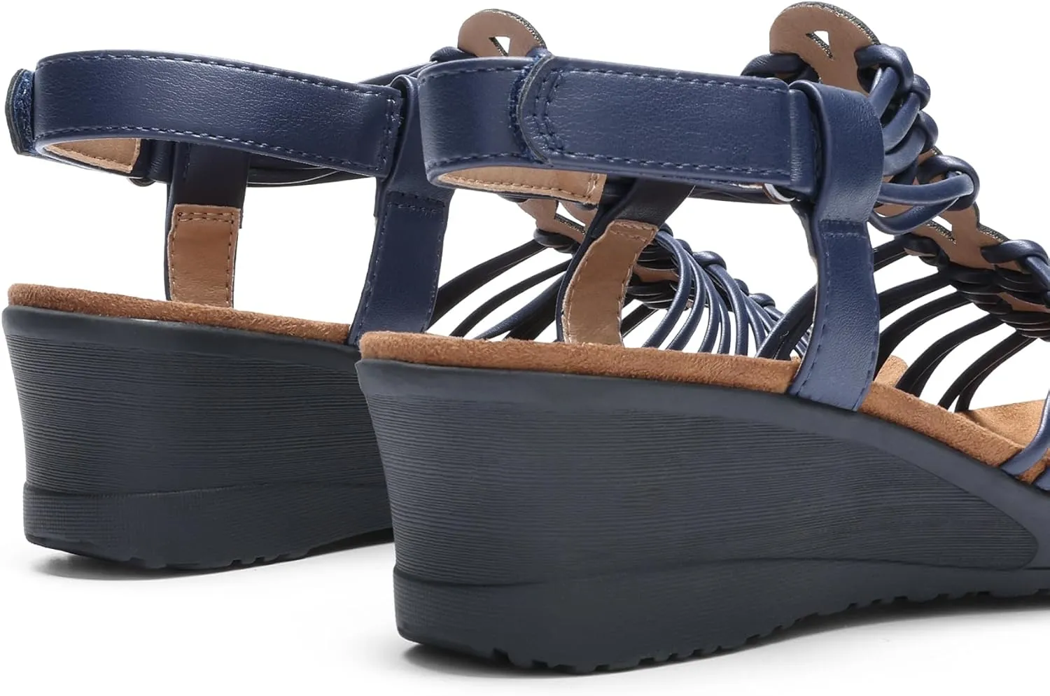DREAM PAIRS Women's Comfortable Strappy Low Heel Open Toe Slip-On Wedge Sandals Arch Support for Summer Dressy Shoes