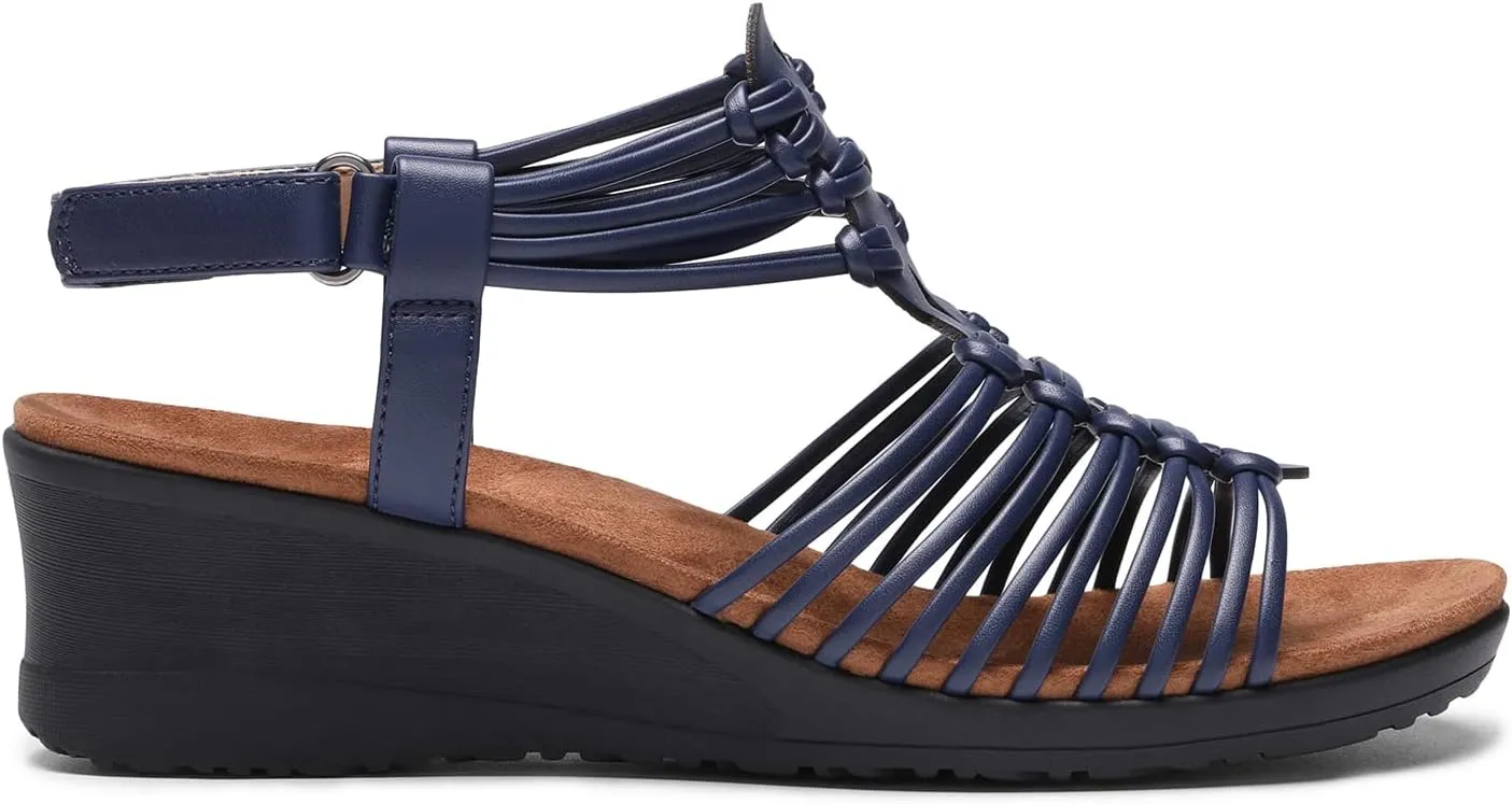 DREAM PAIRS Women's Comfortable Strappy Low Heel Open Toe Slip-On Wedge Sandals Arch Support for Summer Dressy Shoes