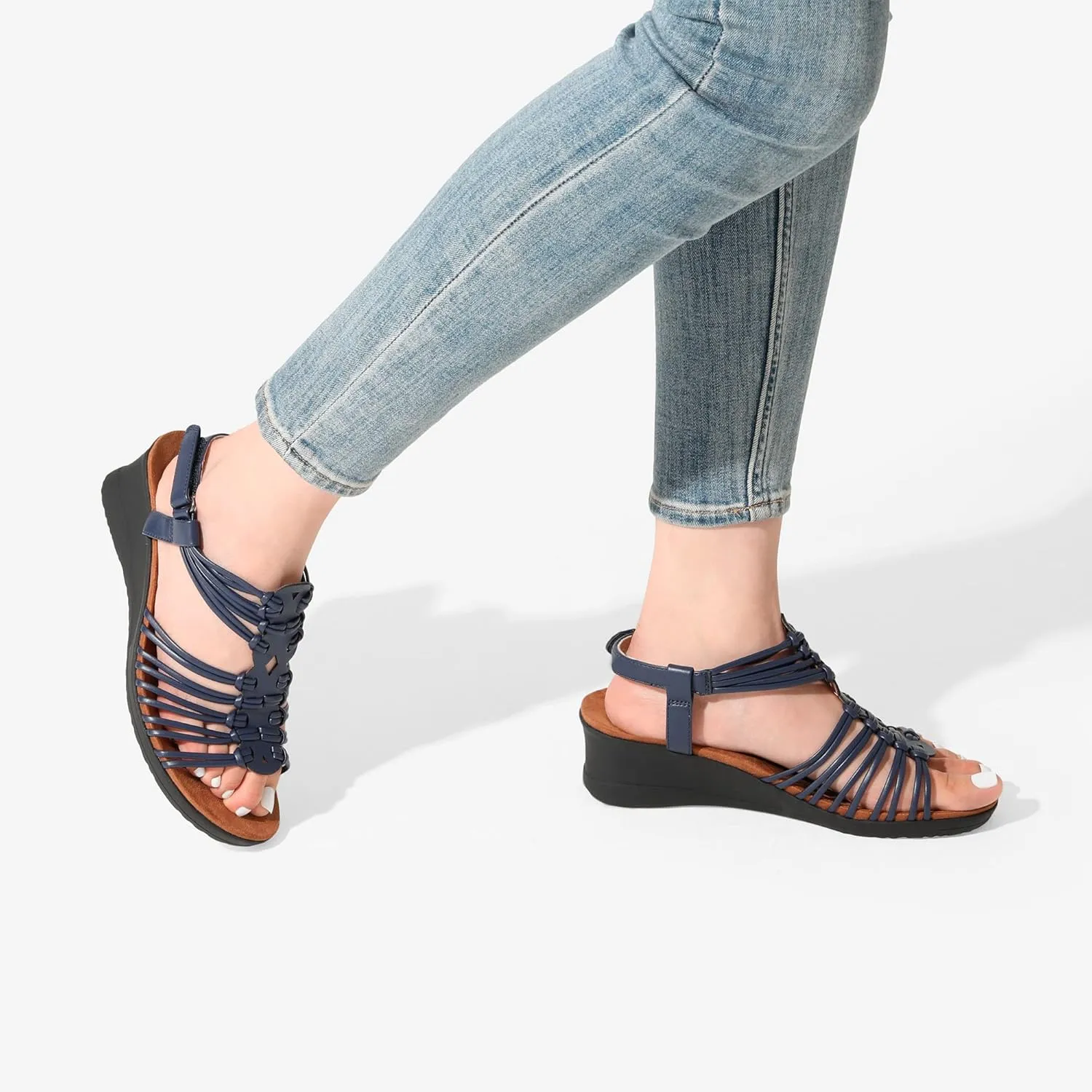 DREAM PAIRS Women's Comfortable Strappy Low Heel Open Toe Slip-On Wedge Sandals Arch Support for Summer Dressy Shoes