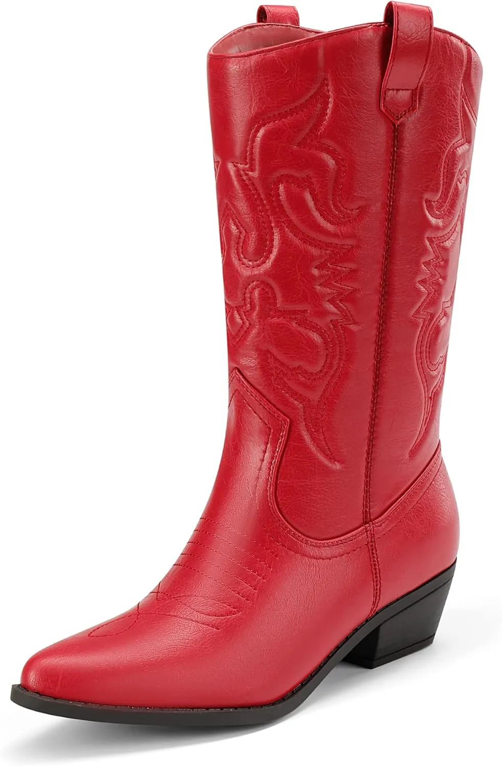 DREAM PAIRS Women's Cowboy Boots Pull On Cowgirl Boots Mid Calf Western Boots