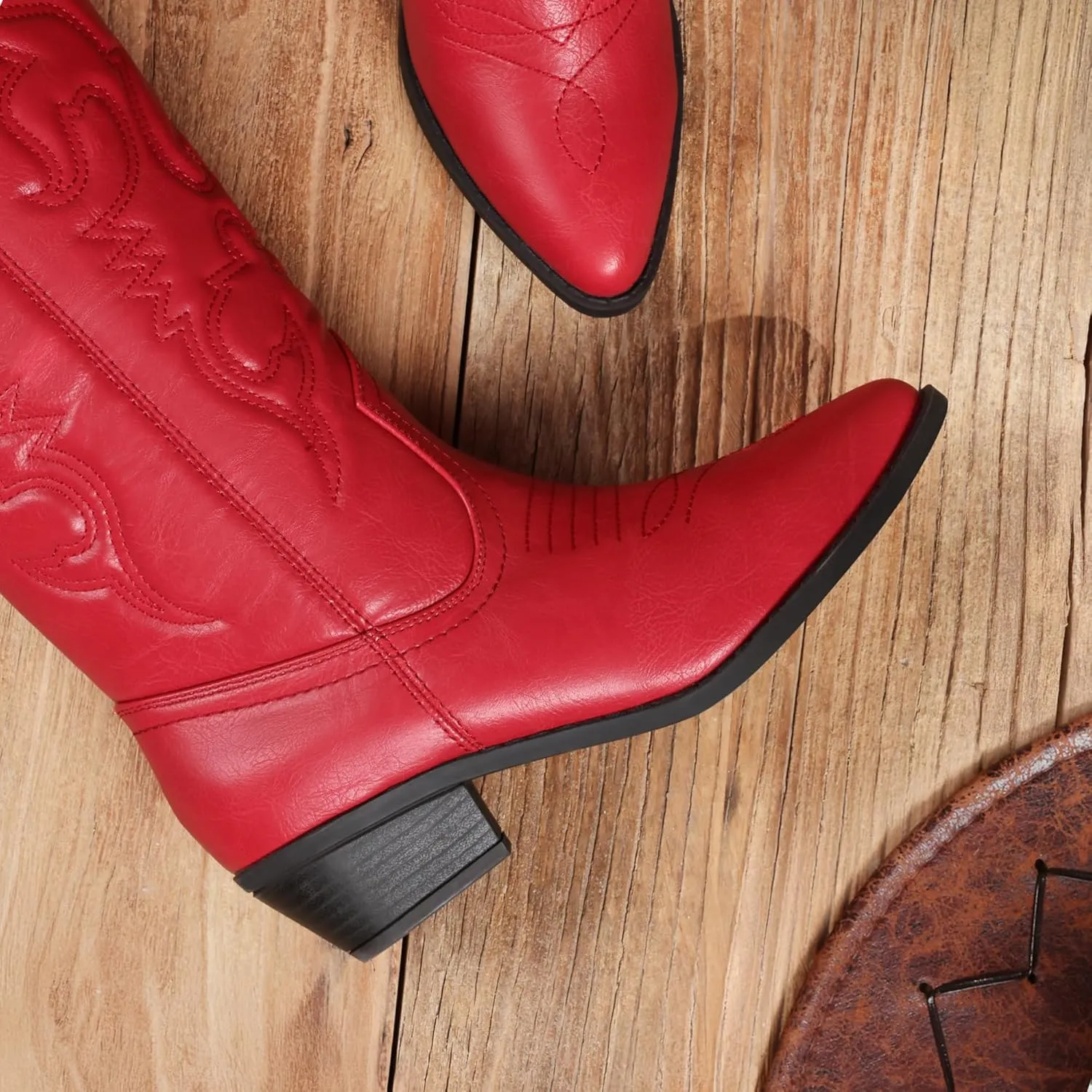 DREAM PAIRS Women's Cowboy Boots Pull On Cowgirl Boots Mid Calf Western Boots