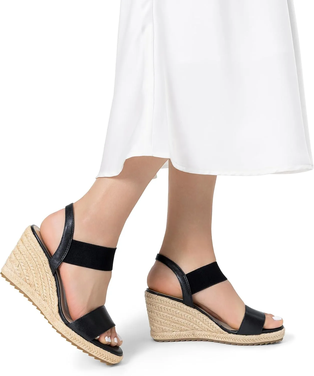 DREAM PAIRS Womens Open Toe Espadrilles Dressy Platform Sandals Slip on Elastic Ankle Strap Wedges Sandals