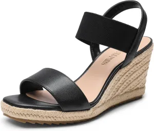 DREAM PAIRS Womens Open Toe Espadrilles Dressy Platform Sandals Slip on Elastic Ankle Strap Wedges Sandals