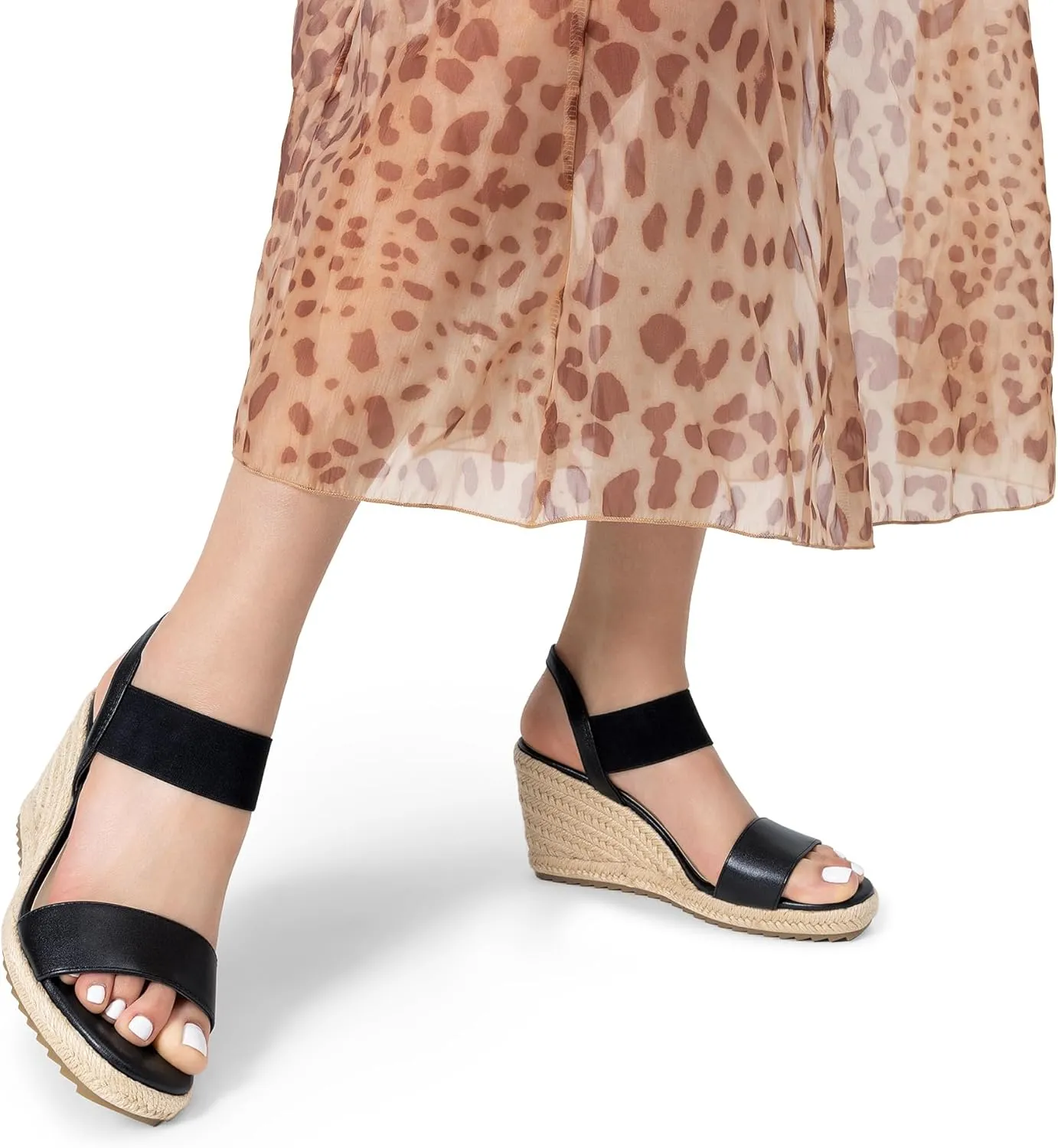 DREAM PAIRS Womens Open Toe Espadrilles Dressy Platform Sandals Slip on Elastic Ankle Strap Wedges Sandals