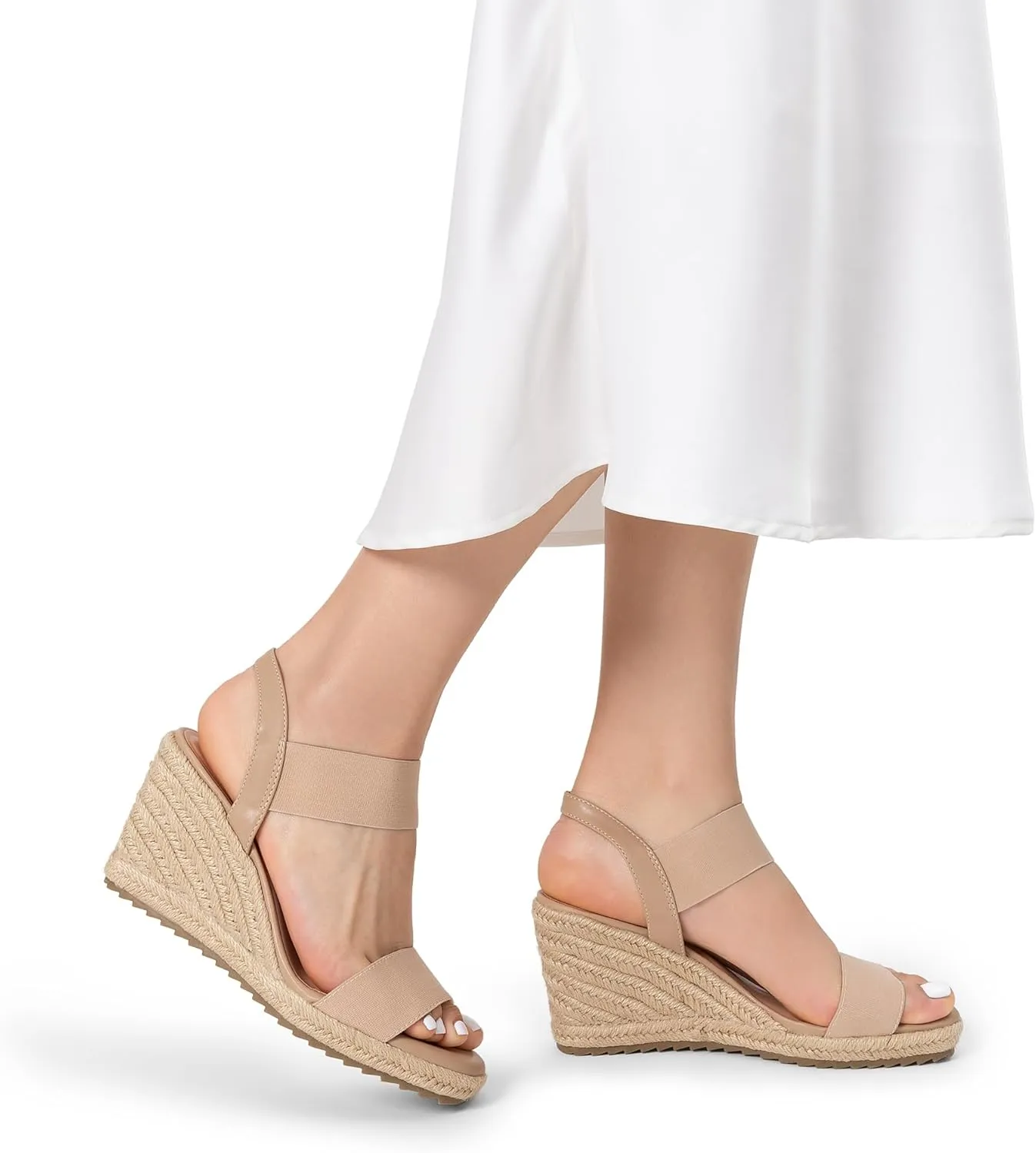 DREAM PAIRS Womens Open Toe Espadrilles Dressy Platform Sandals Slip on Elastic Ankle Strap Wedges Sandals