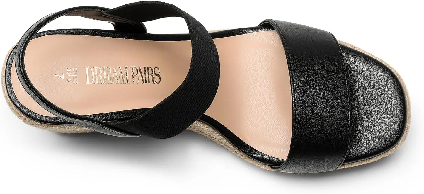 DREAM PAIRS Womens Open Toe Espadrilles Dressy Platform Sandals Slip on Elastic Ankle Strap Wedges Sandals