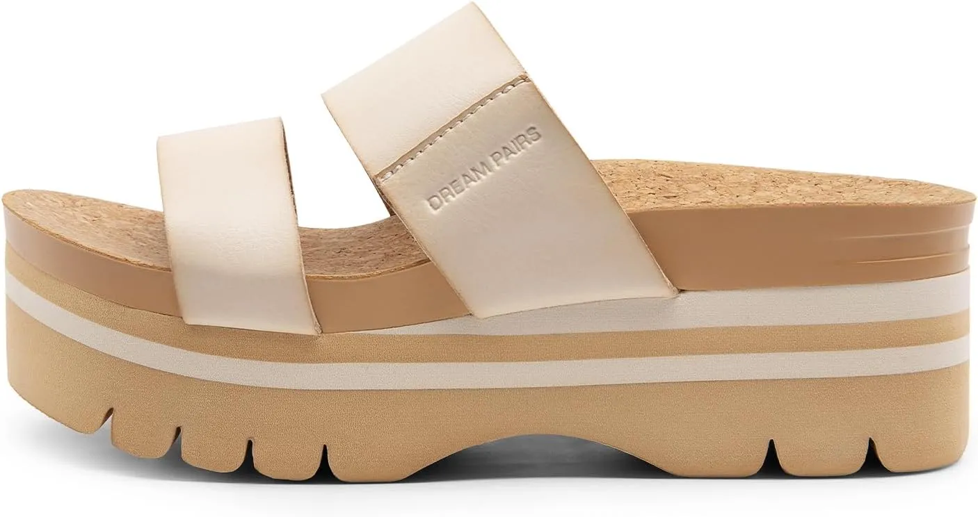 DREAM PAIRS Women's Platform Slides Sandals Comfortable Arch Support Footbed Two Strap Slip-on Fashion Beach Wedge Sandals