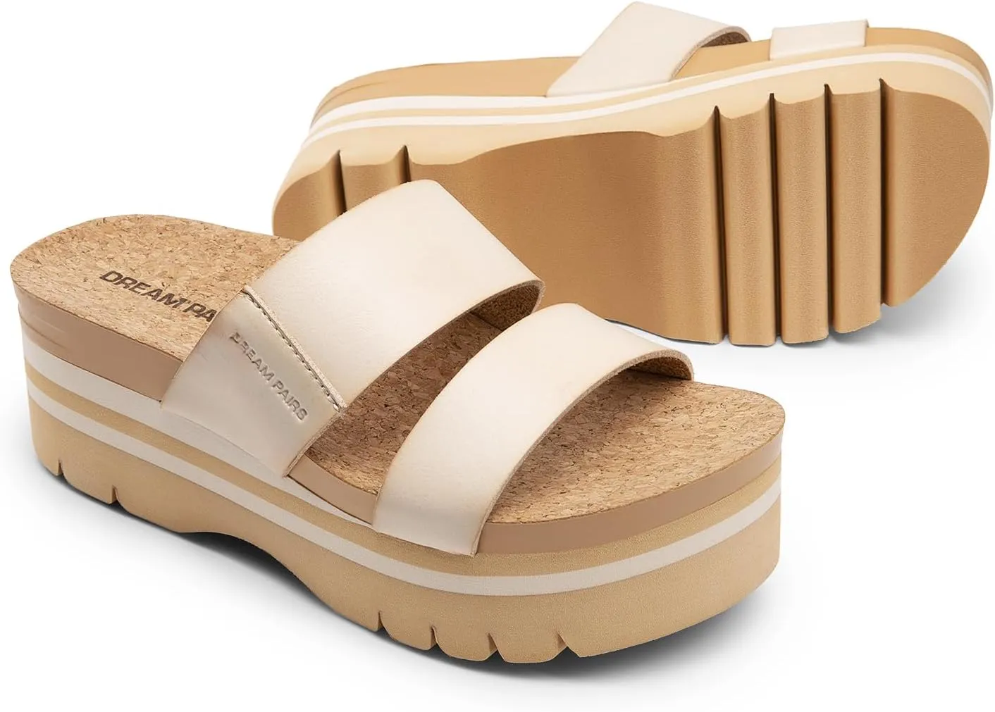 DREAM PAIRS Women's Platform Slides Sandals Comfortable Arch Support Footbed Two Strap Slip-on Fashion Beach Wedge Sandals