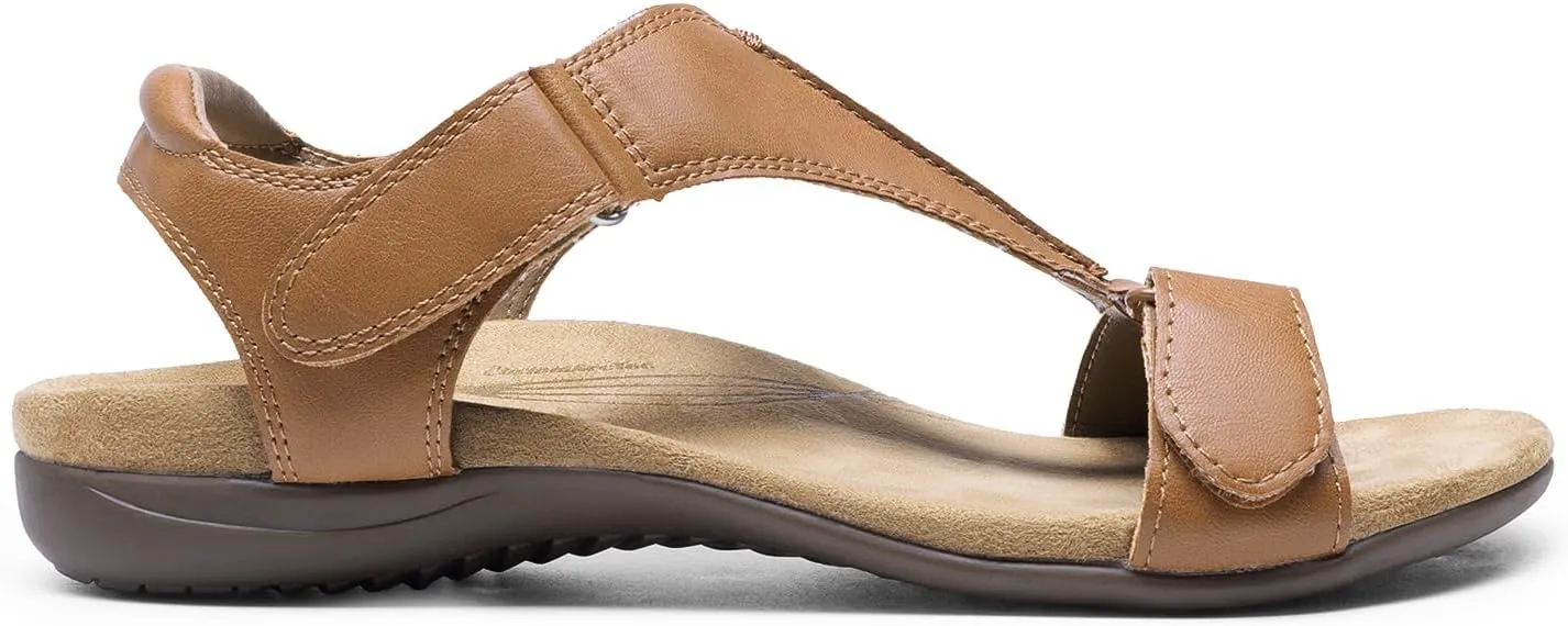 DREAM PAIRS Womens Sandals Arch Support T-Strap Orthopedic Flat Sandals Comfortable Summer Shoes