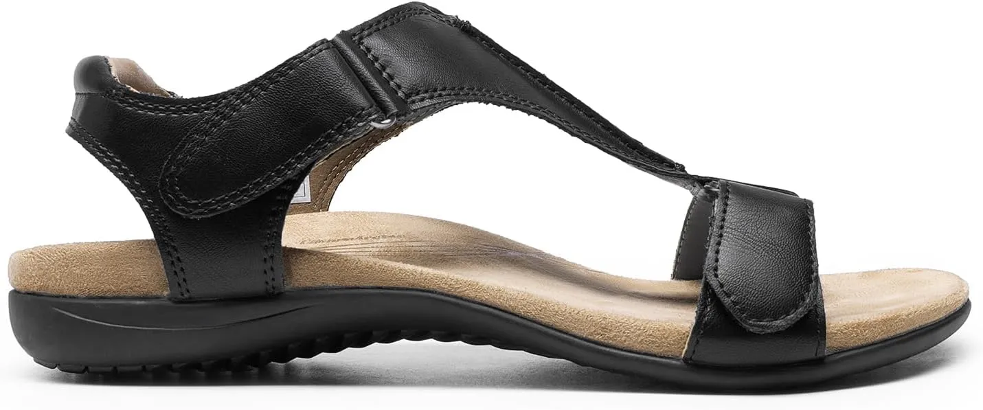 DREAM PAIRS Womens Sandals Arch Support T-Strap Orthopedic Flat Sandals Comfortable Summer Shoes