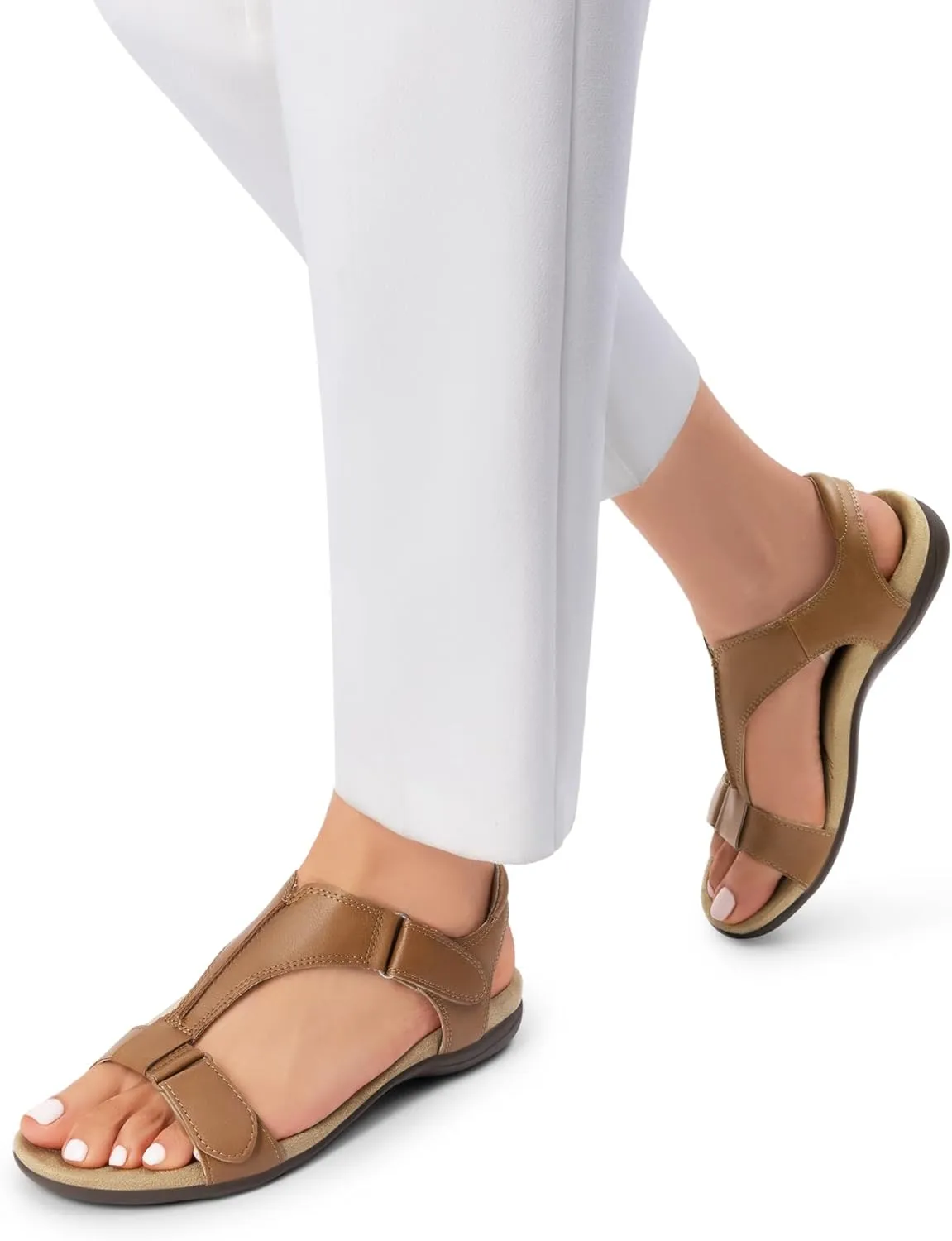 DREAM PAIRS Womens Sandals Arch Support T-Strap Orthopedic Flat Sandals Comfortable Summer Shoes