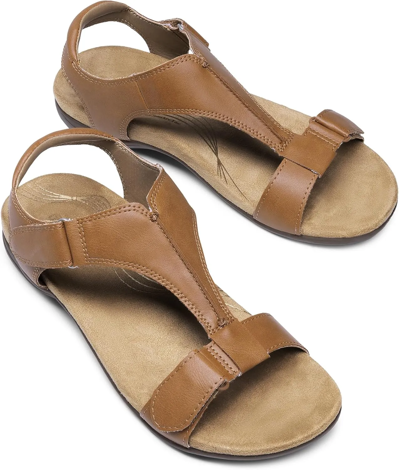 DREAM PAIRS Womens Sandals Arch Support T-Strap Orthopedic Flat Sandals Comfortable Summer Shoes