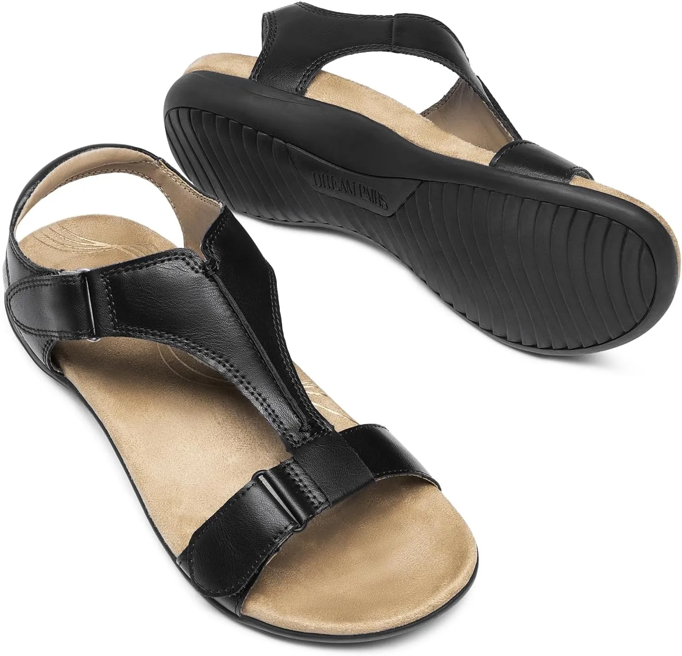 DREAM PAIRS Womens Sandals Arch Support T-Strap Orthopedic Flat Sandals Comfortable Summer Shoes