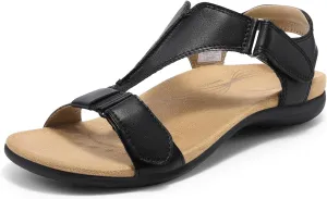 DREAM PAIRS Womens Sandals Arch Support T-Strap Orthopedic Flat Sandals Comfortable Summer Shoes