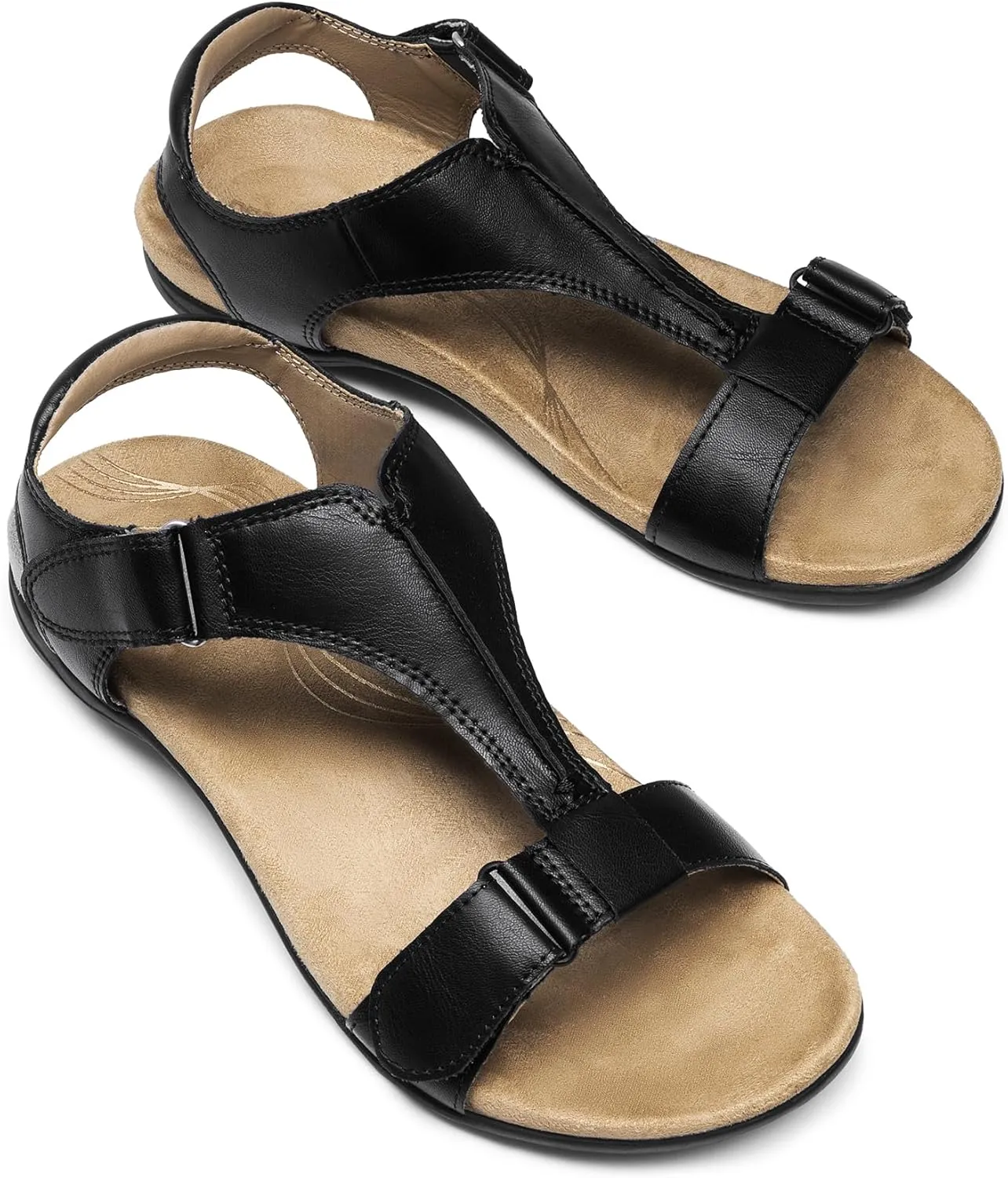 DREAM PAIRS Womens Sandals Arch Support T-Strap Orthopedic Flat Sandals Comfortable Summer Shoes