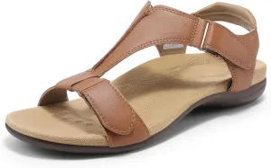 DREAM PAIRS Womens Sandals Arch Support T-Strap Orthopedic Flat Sandals Comfortable Summer Shoes