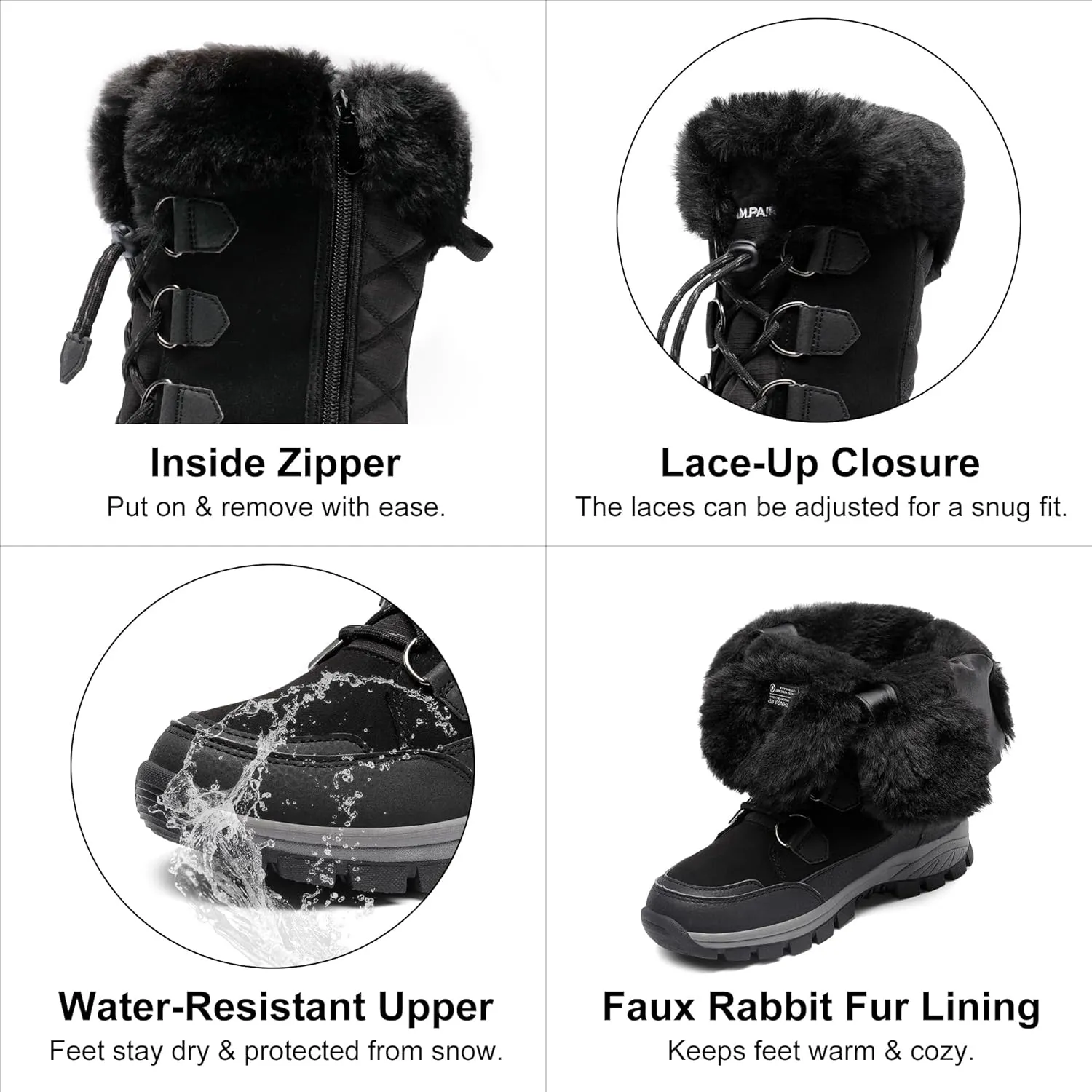 DREAM PAIRS Women's Waterproof Winter Snow Boots, Warm Comfortable Faux Fur Insulated Non-Slip Outdoor Lace-Up Florin Mid Calf Booties