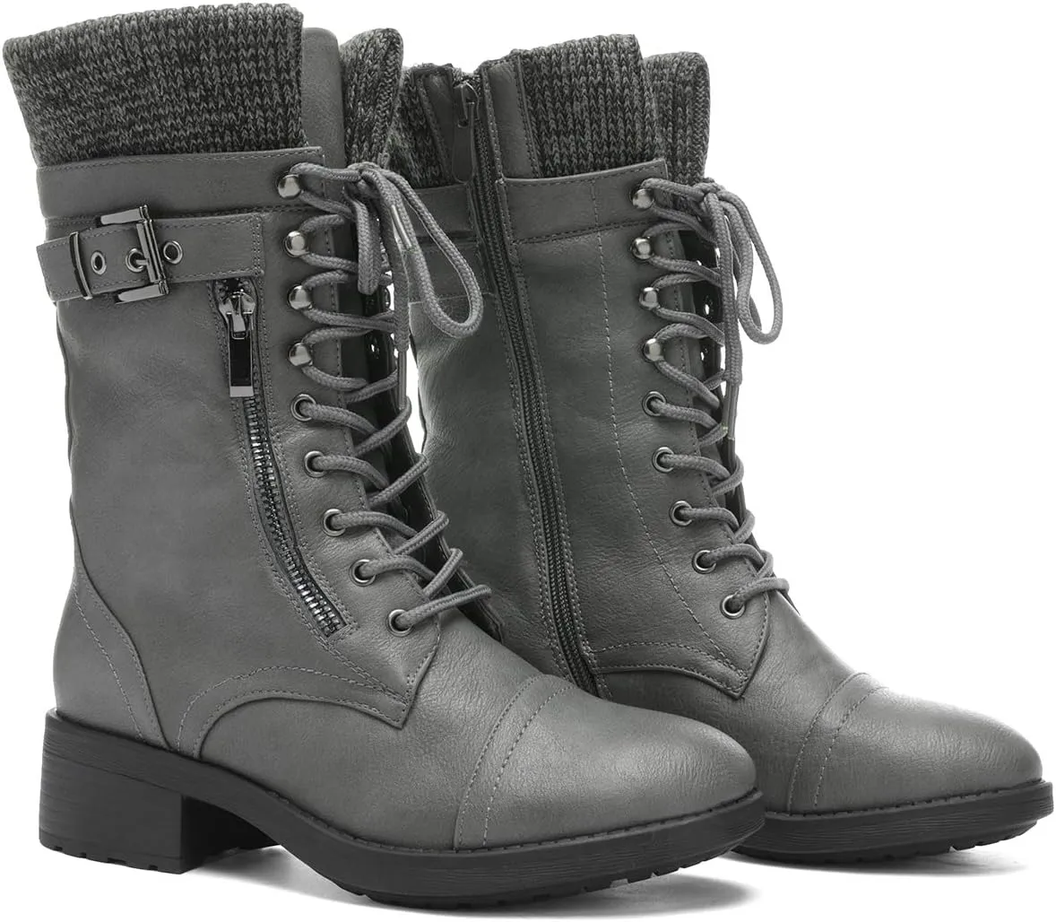 DREAM PAIRS Women's Winter Lace up Mid Calf Combat Riding Military Boots