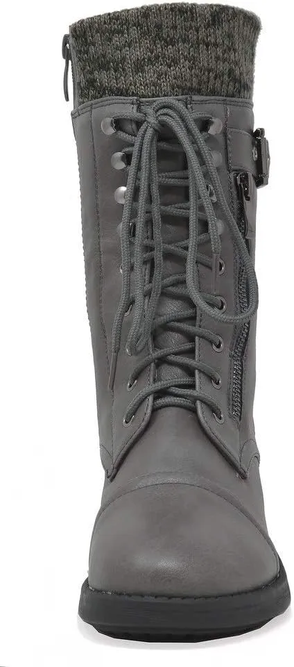 DREAM PAIRS Women's Winter Lace up Mid Calf Combat Riding Military Boots