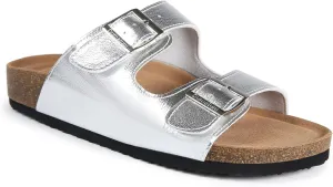 Dumalum Womens Flat Sandals with Cork Footbed Open Toe Slides Adjustable Slip On Slippers for Summer Beach Sandals Arch Support Size 6-12