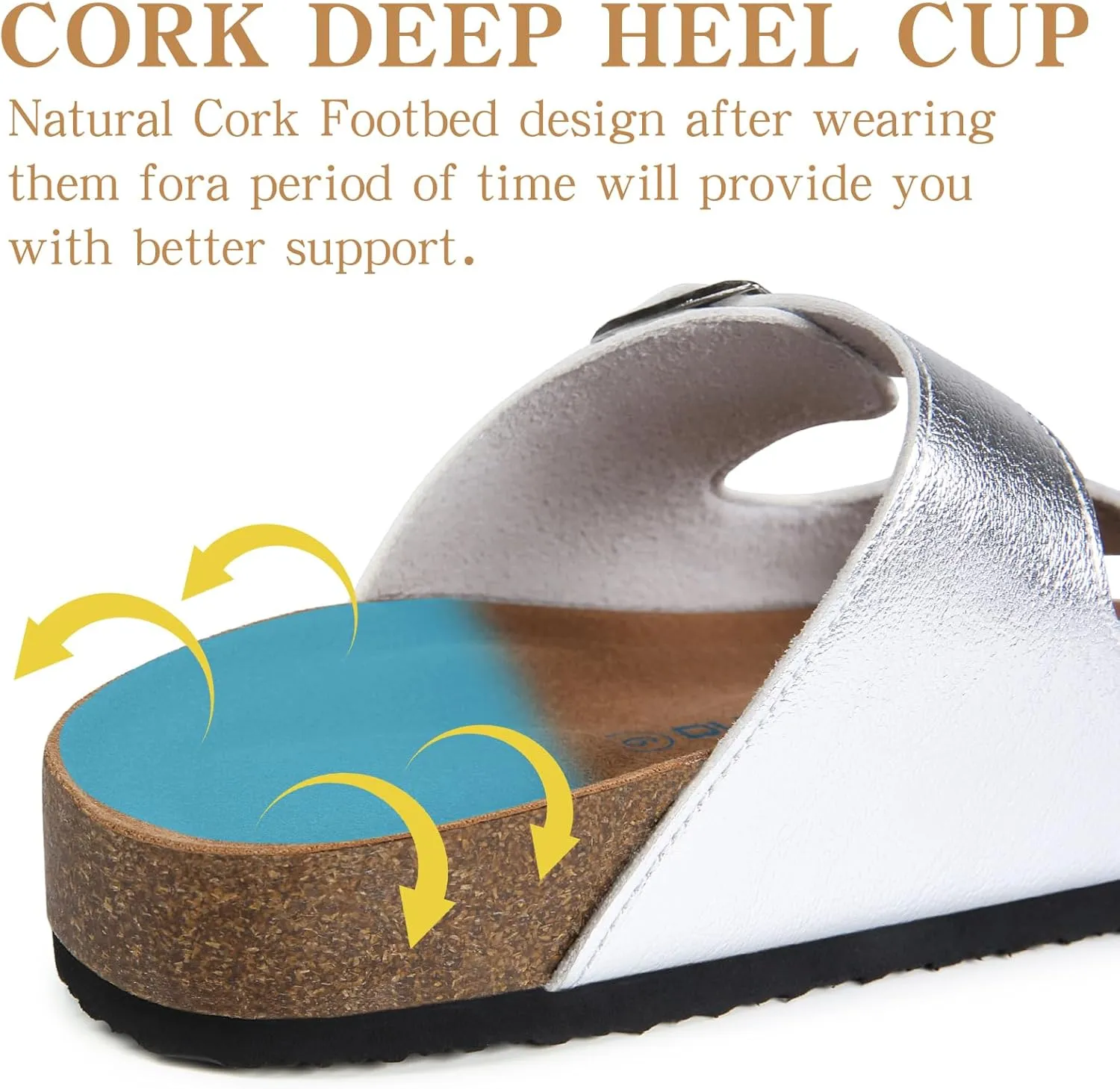 Dumalum Womens Flat Sandals with Cork Footbed Open Toe Slides Adjustable Slip On Slippers for Summer Beach Sandals Arch Support Size 6-12