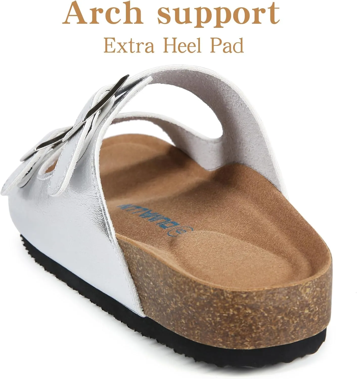 Dumalum Womens Flat Sandals with Cork Footbed Open Toe Slides Adjustable Slip On Slippers for Summer Beach Sandals Arch Support Size 6-12