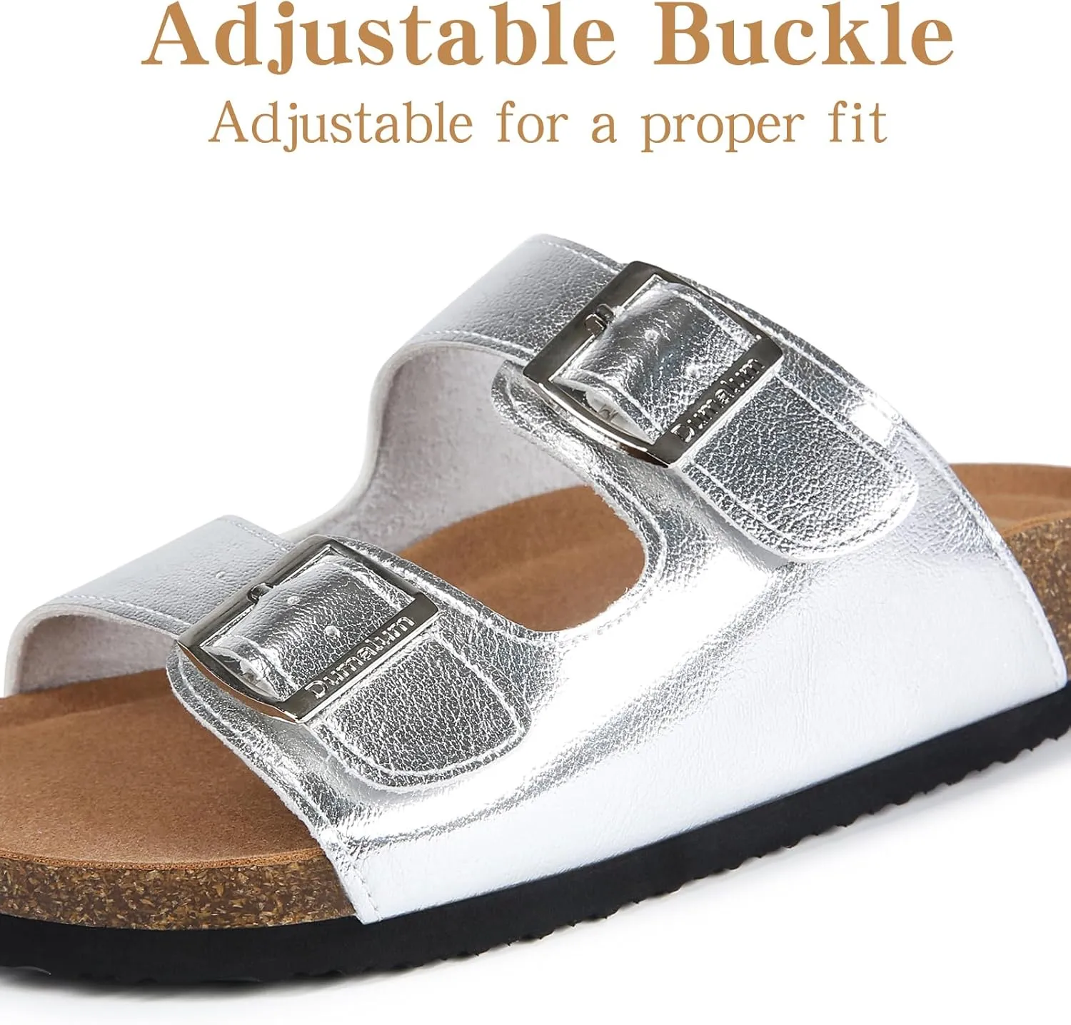 Dumalum Womens Flat Sandals with Cork Footbed Open Toe Slides Adjustable Slip On Slippers for Summer Beach Sandals Arch Support Size 6-12