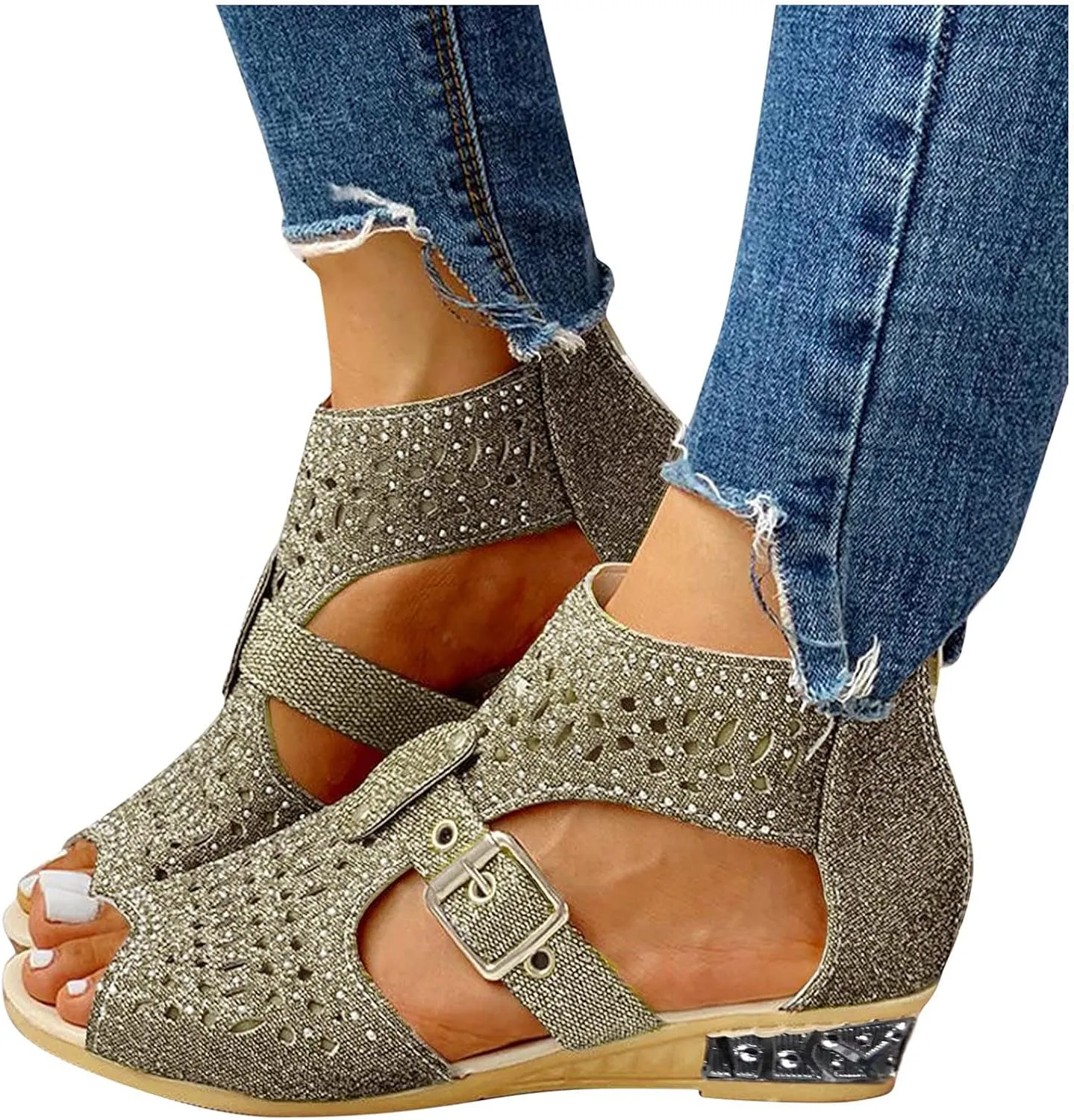 Eduavar Sandals for Women Dressy,Boho Sandals Womens Sandals Low Wedges Peep Toe Wrapped Sexy Cute Diamond Dressy Sandals