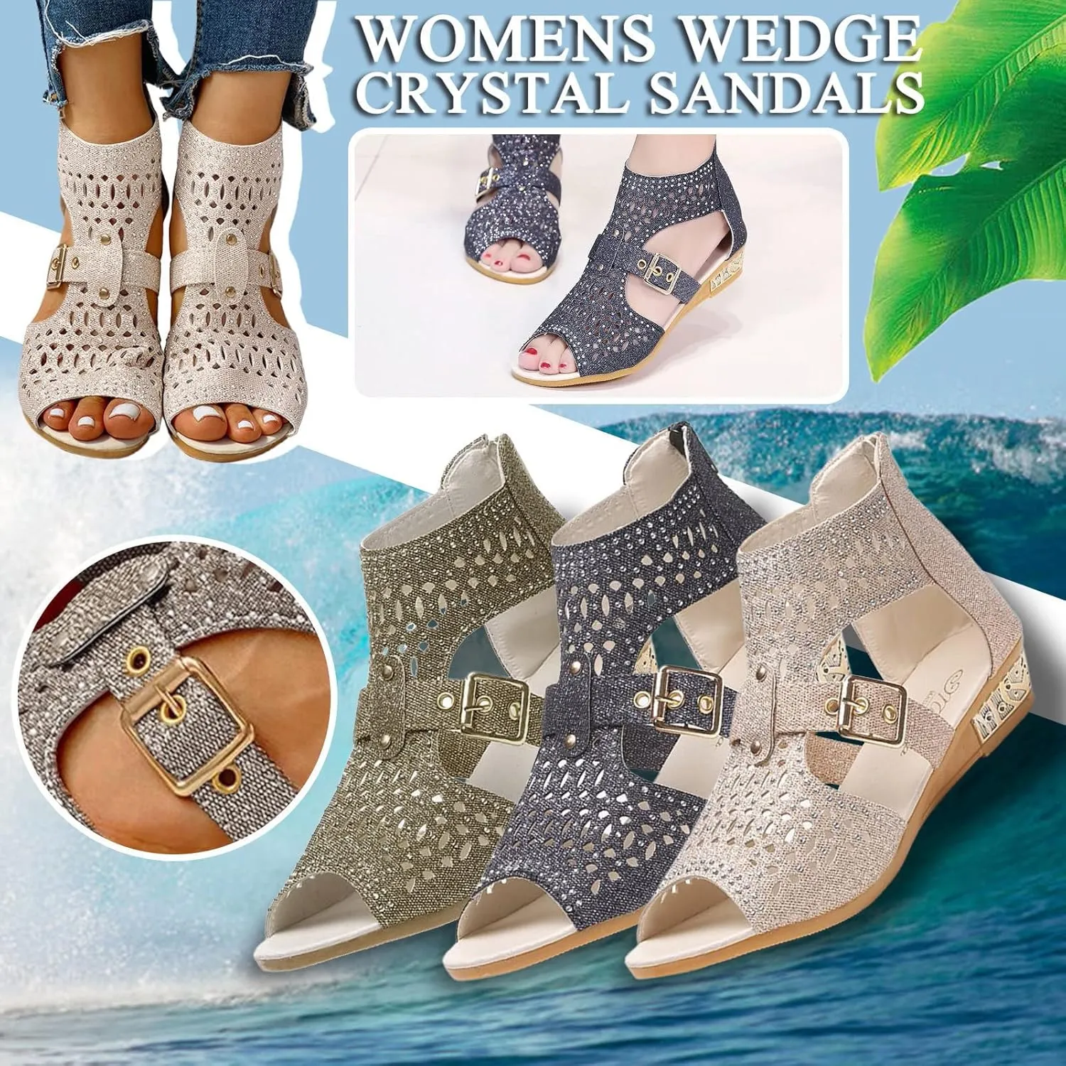 Eduavar Sandals for Women Dressy,Boho Sandals Womens Sandals Low Wedges Peep Toe Wrapped Sexy Cute Diamond Dressy Sandals