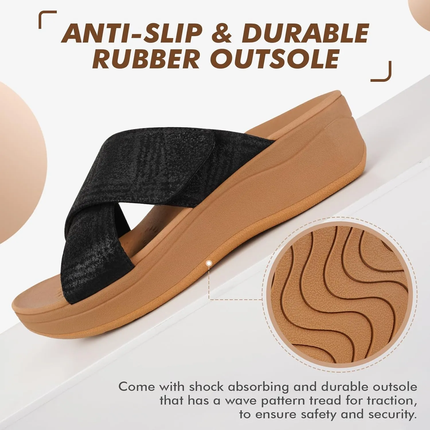 ERGOfoot Orthopedic Sandals for Women, Comfortable Womens Wedge Sandals with Arch Support, Fashion Dressy Summer platform slide sandals with Non Slip Rubber Sole