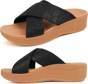 ERGOfoot Orthopedic Sandals for Women, Comfortable Womens Wedge Sandals with Arch Support, Fashion Dressy Summer platform slide sandals with Non Slip Rubber Sole