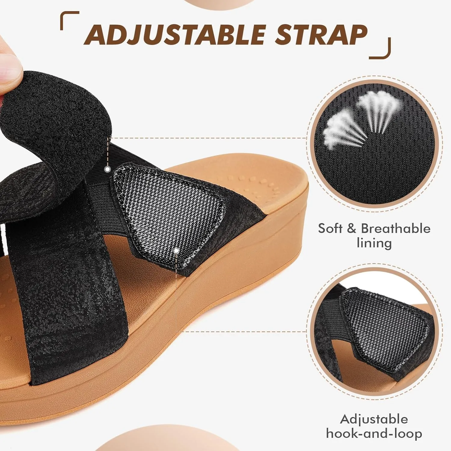 ERGOfoot Orthopedic Sandals for Women, Comfortable Womens Wedge Sandals with Arch Support, Fashion Dressy Summer platform slide sandals with Non Slip Rubber Sole