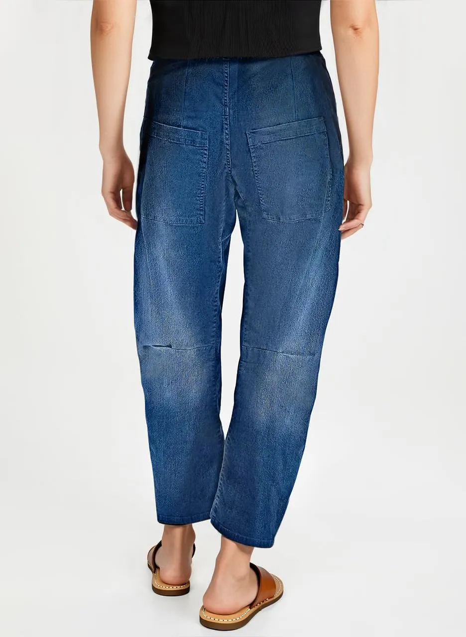 EVALESS Womens Baggy Barrel Jeans High Waisted Wide Leg Boyfriend Denim Ankle Pants