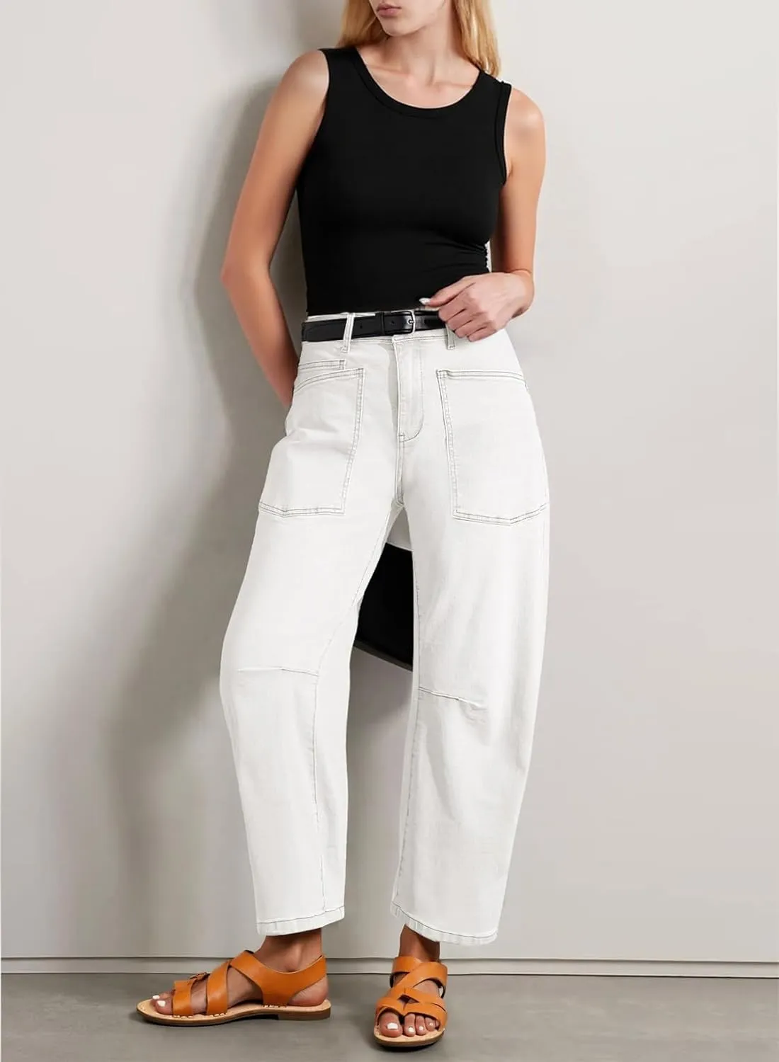 EVALESS Womens Baggy Barrel Jeans High Waisted Wide Leg Boyfriend Denim Ankle Pants