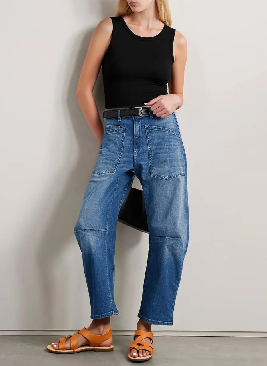 EVALESS Womens Baggy Barrel Jeans High Waisted Wide Leg Boyfriend Denim Ankle Pants