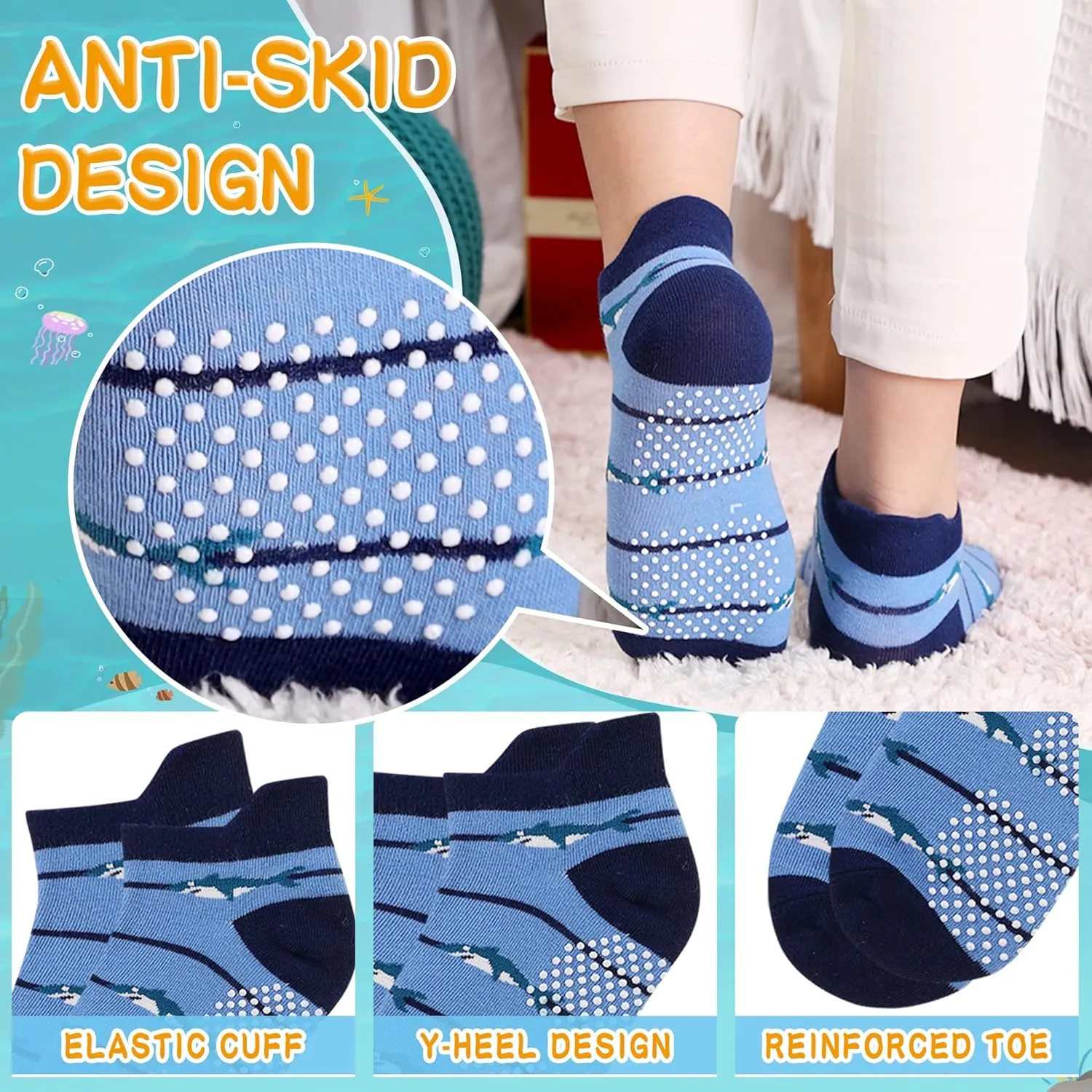 Eyean Kids Ankle Cotton Socks Cute Animal Pattern Soft Non Slip Boys Girls No Show Socks 6 Pairs