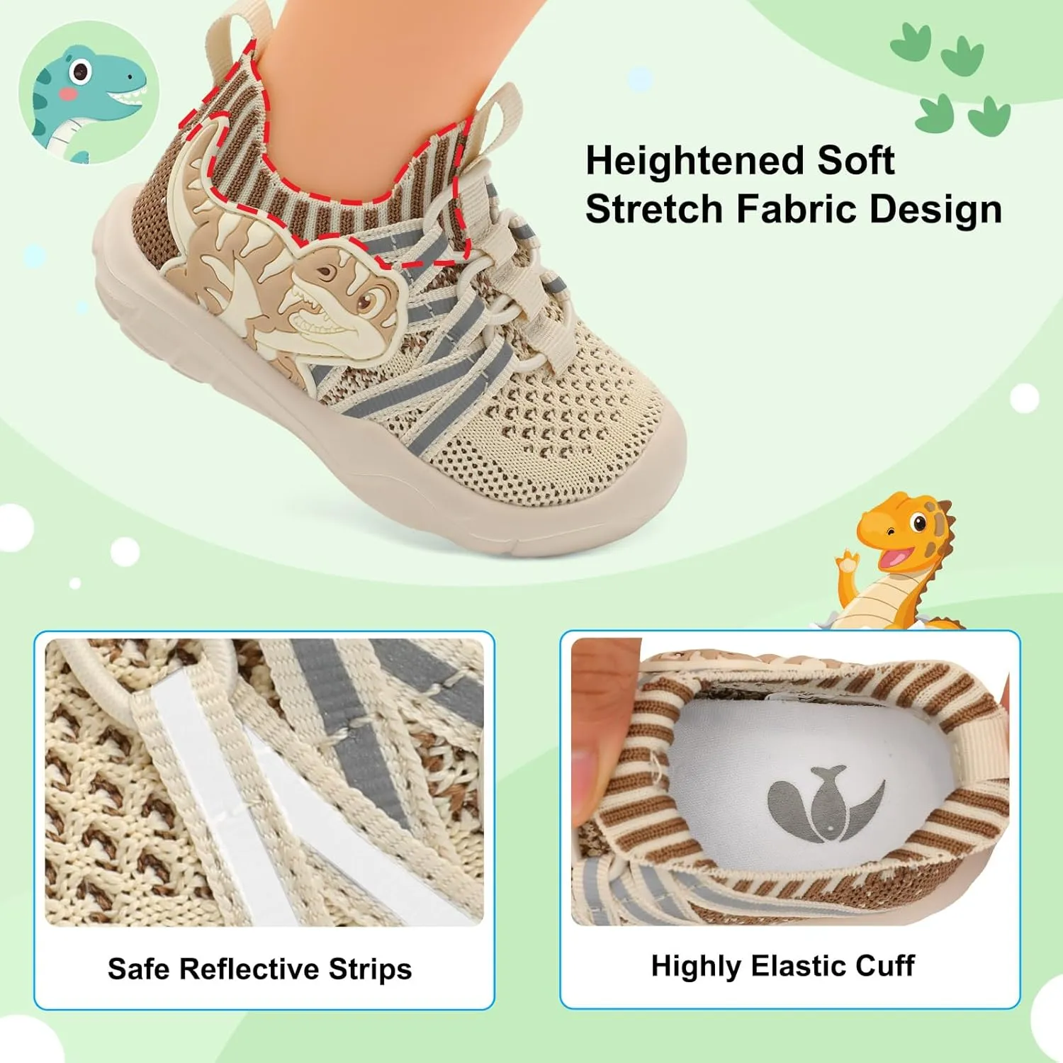 FEETCITY Toddler Shoes Boys Girls Walking Shoes Toddler Slip On Shoes Wide Kids Tennis Shoes Lightweight Toddler Dinosaur Shoes Baby Sneakers