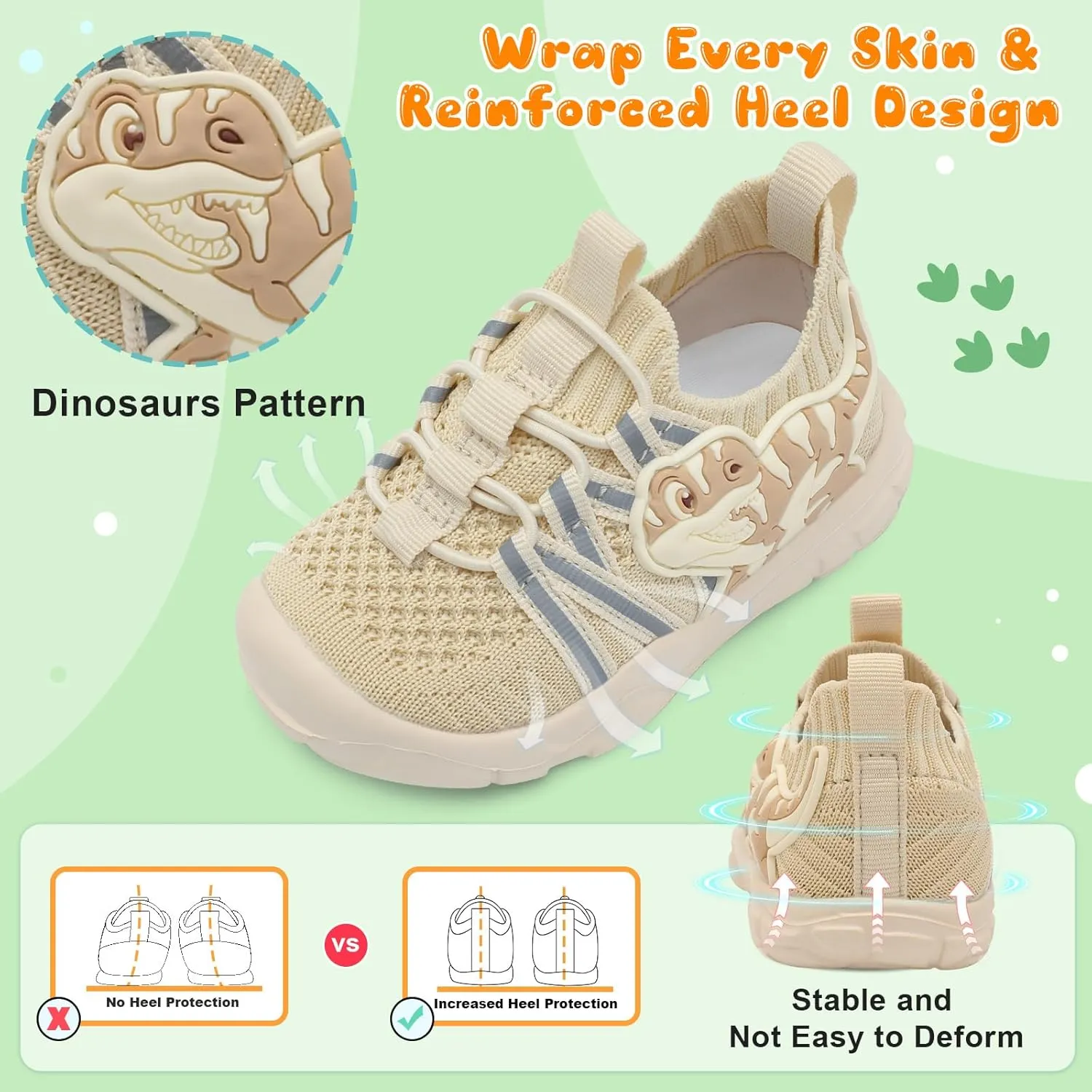 FEETCITY Toddler Shoes Boys Girls Walking Shoes Toddler Slip On Shoes Wide Kids Tennis Shoes Lightweight Toddler Dinosaur Shoes Baby Sneakers