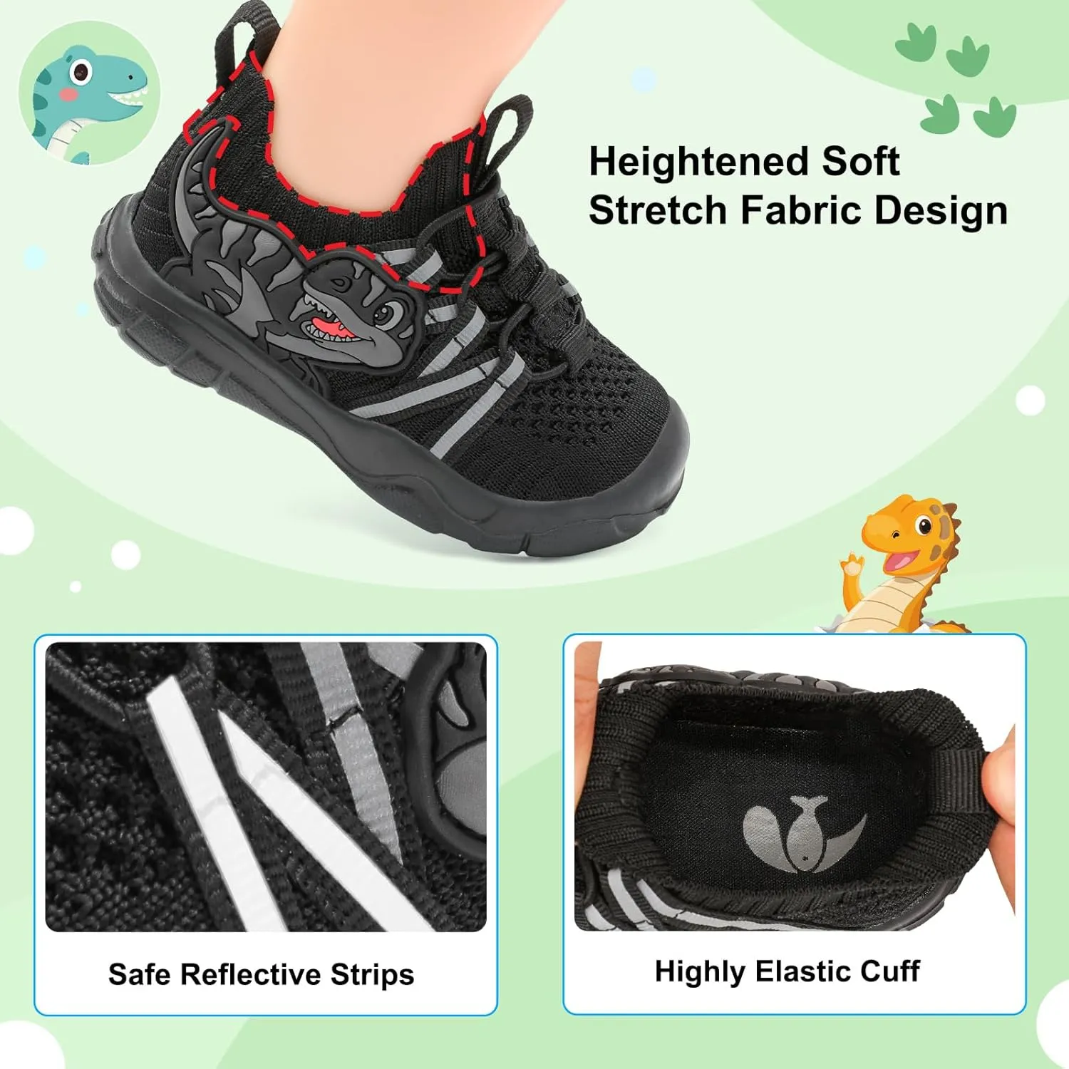 FEETCITY Toddler Shoes Boys Girls Walking Shoes Toddler Slip On Shoes Wide Kids Tennis Shoes Lightweight Toddler Dinosaur Shoes Baby Sneakers